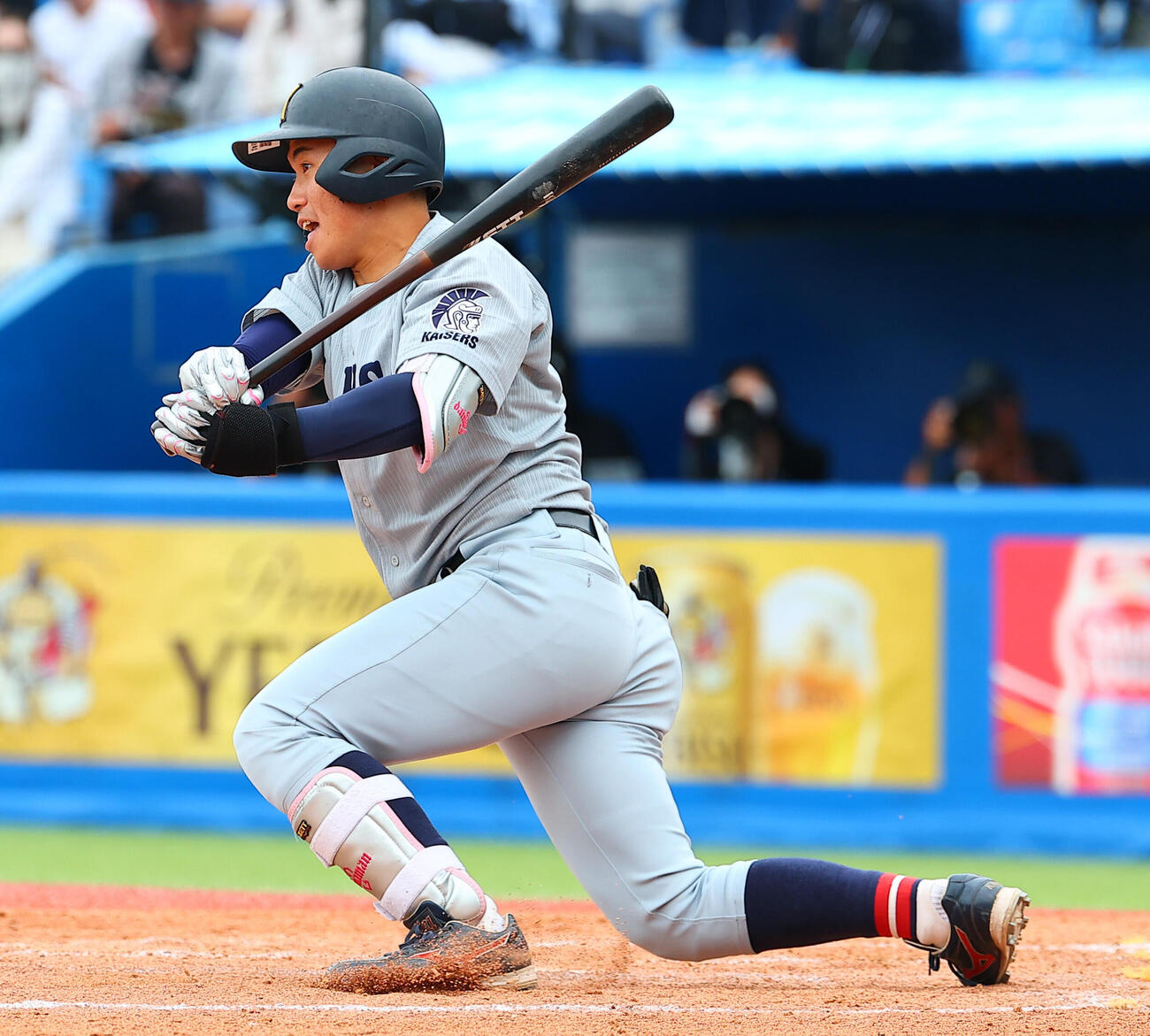 全日本大学野球選手権　決勝　関大対慶大　4回表関大1死一、二塁、先制適時安打を放つ森内大奈（撮影・野上伸悟）