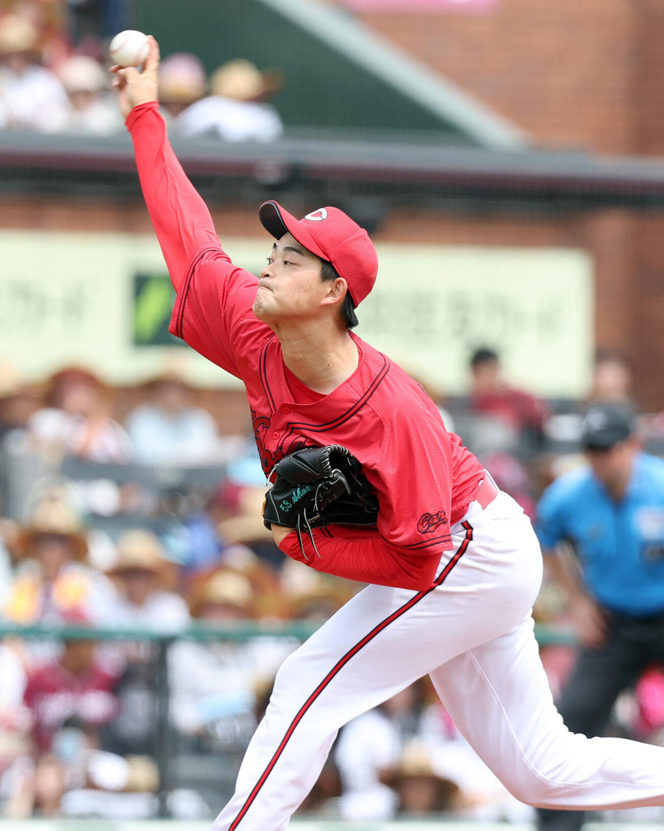 楽天対広島　広島先発の岡本駿（撮影・浅見桂子）