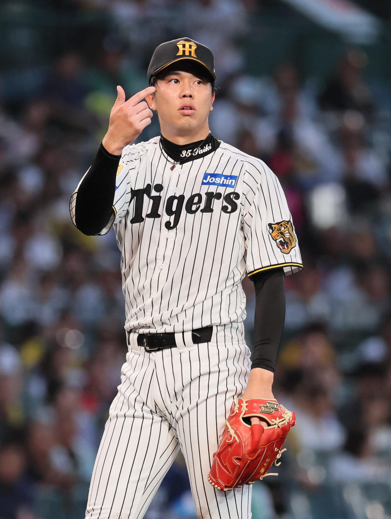 阪神対西武　6回を1失点に抑えた阪神才木浩人（撮影・宮崎幸一）