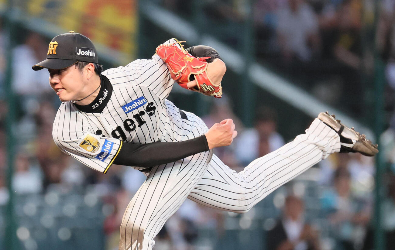 阪神対西武　6回を1失点に抑えた阪神才木浩人（撮影・宮崎幸一）