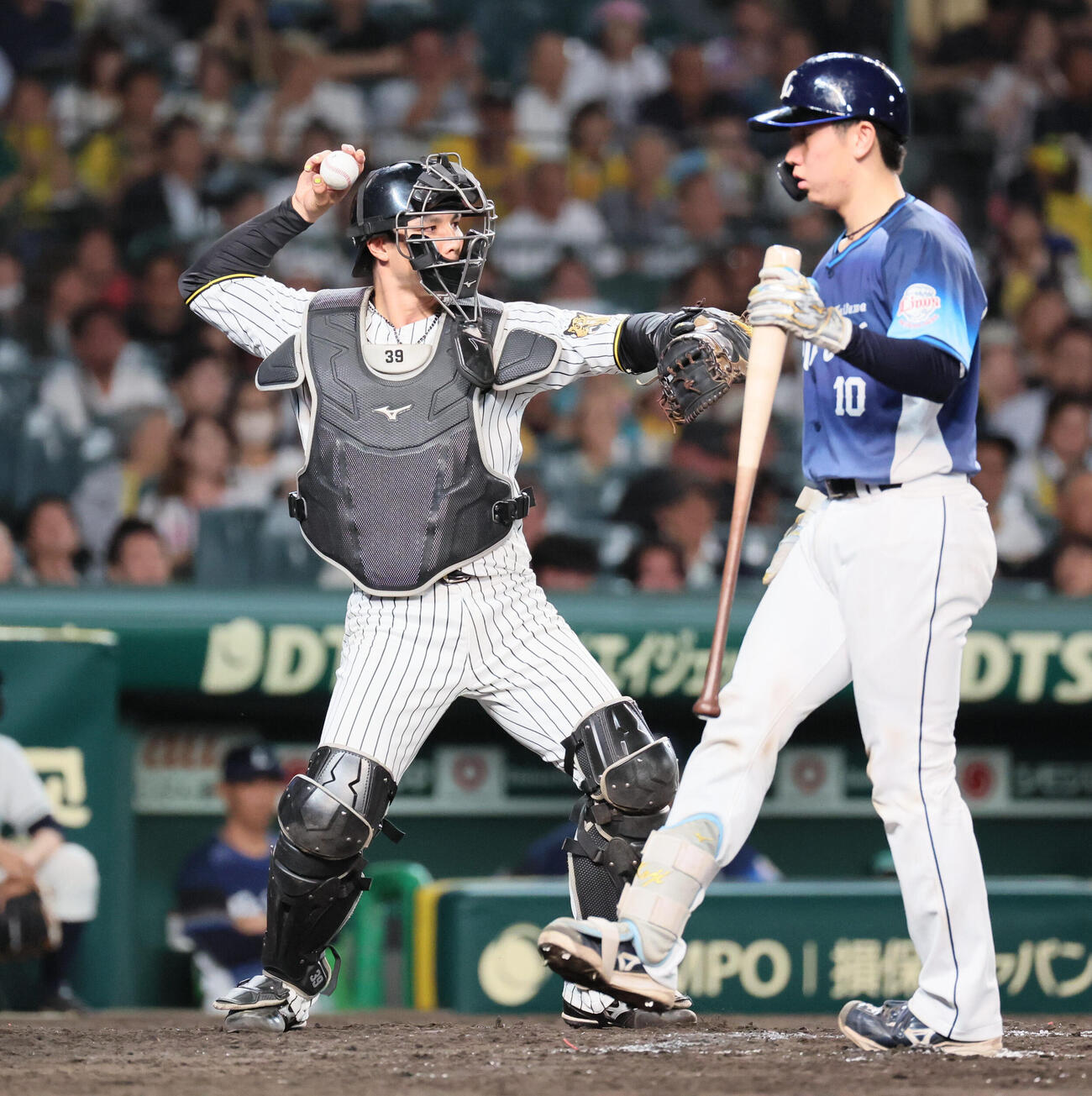 阪神対西武　8回からマスクをかぶった阪神栄枝裕貴（撮影・宮崎幸一）