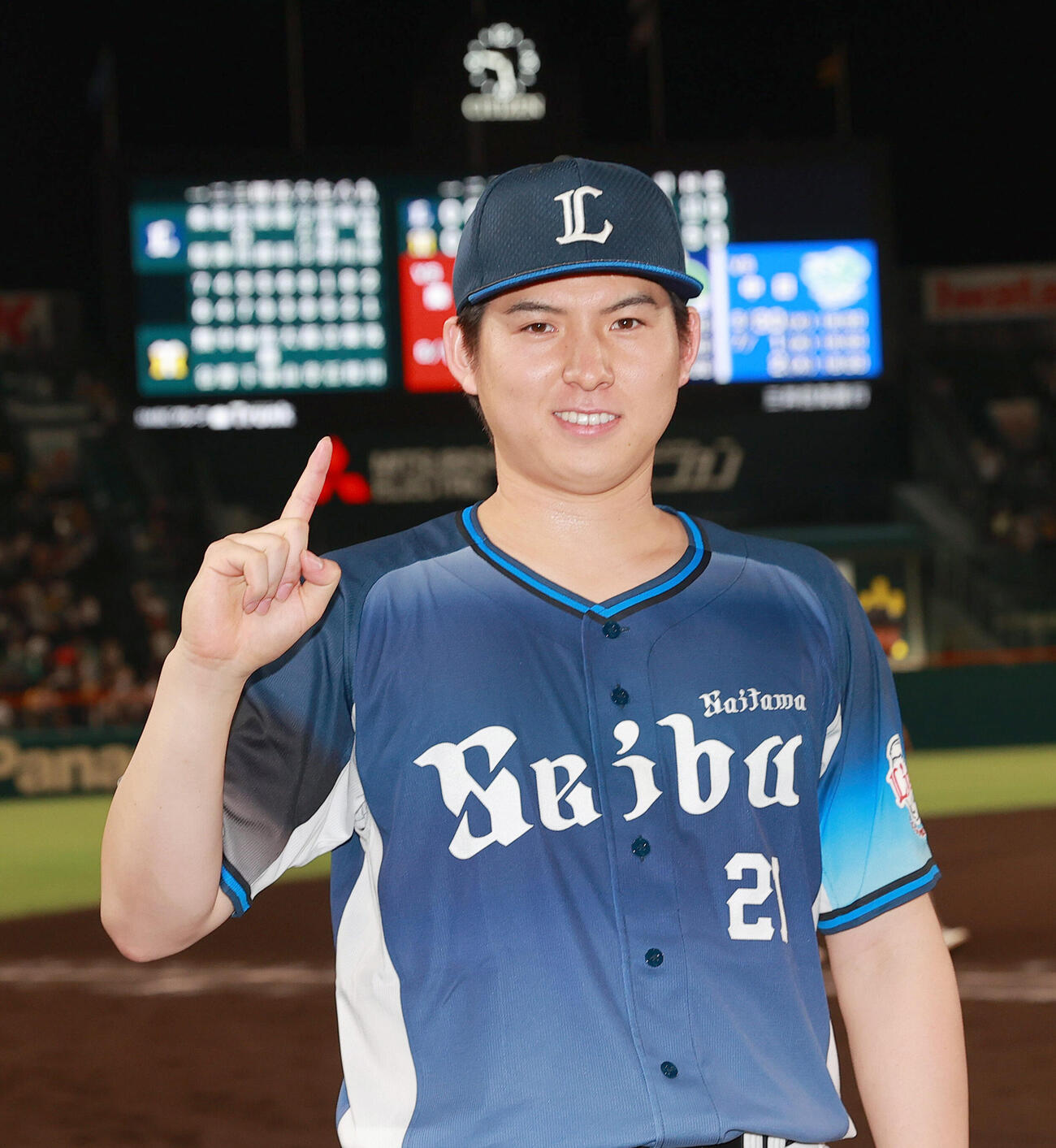 阪神対西武　ポーズを決める西武先発の武内夏暉（撮影・上山淳一）
