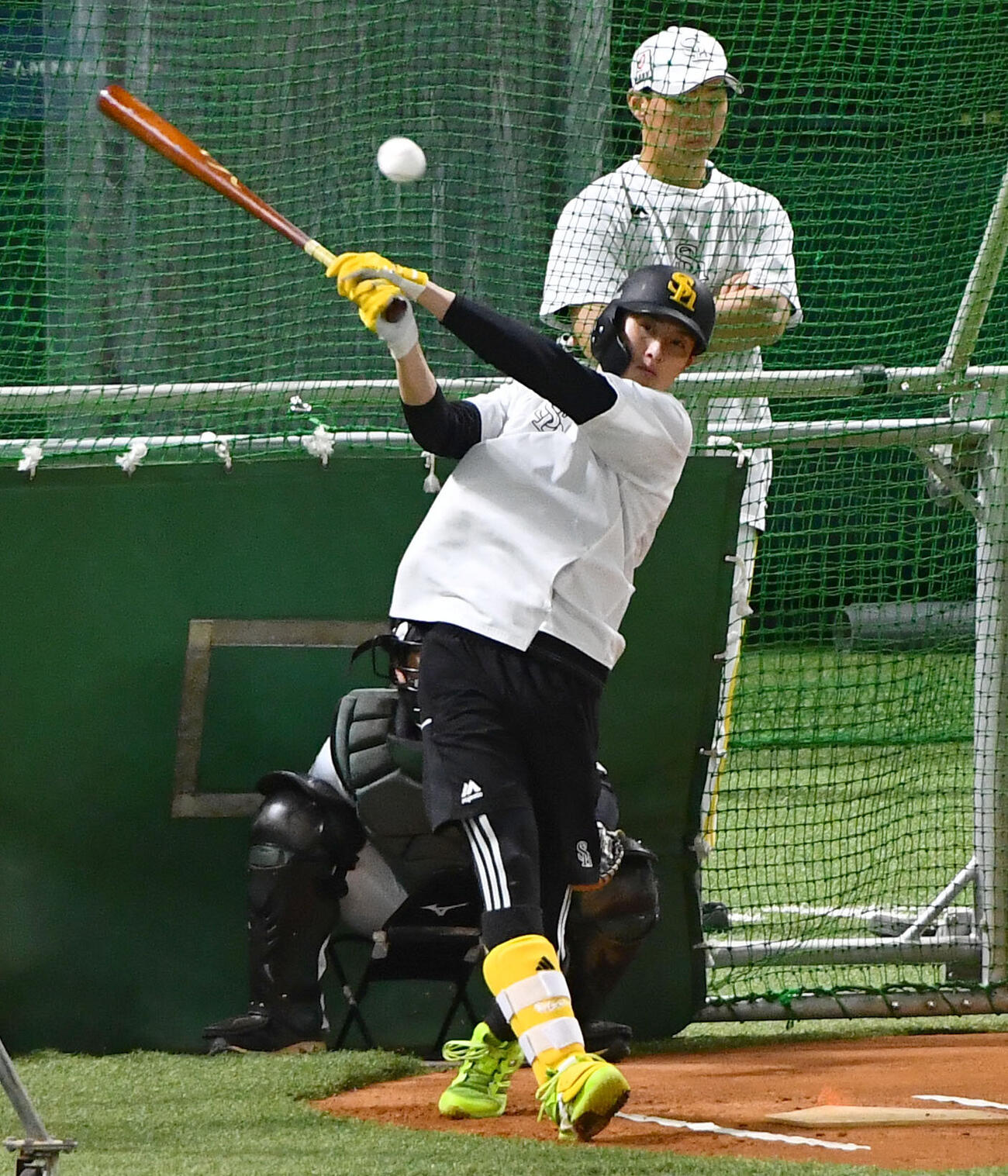 フリー打撃を行うソフトバンク周東佑京（撮影・岩下翔太）