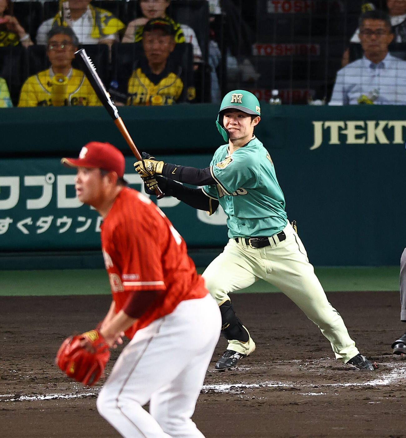 阪神対楽天　7回裏阪神2死二塁、中野拓夢は適時打を放つ（撮影・上田博志)　甲子園球場、阪神対楽天3回戦