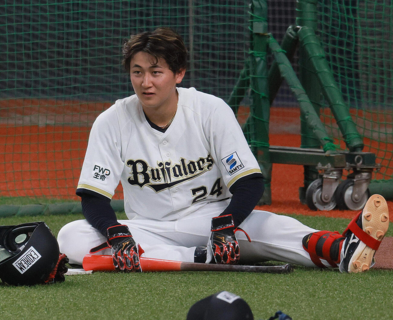 ライブBPを前にリラックスした表情を見せるオリックス紅林弘太郎　（撮影・上山淳一）