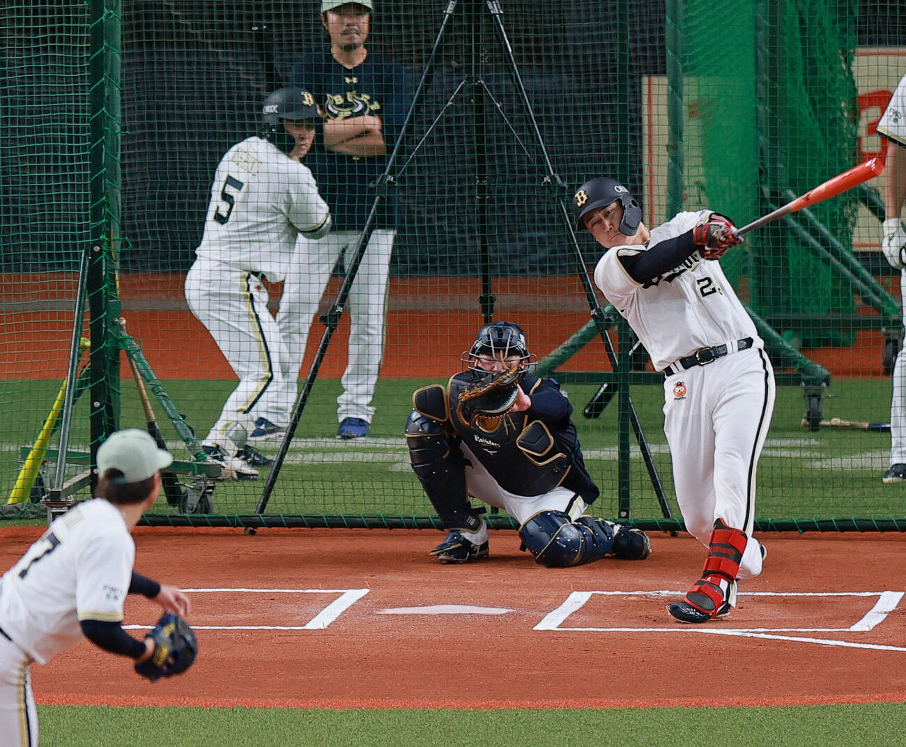 ライブBPで打撃するオリックス紅林弘太郎　（撮影・上山淳一）