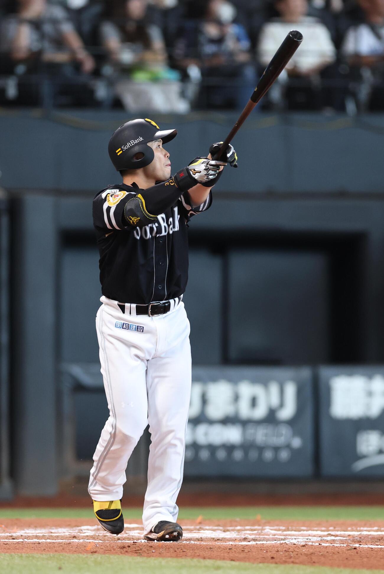 日本ハム対ソフトバンク　6回表ソフトバンク2死二、三塁、3点本塁打を放つ近藤健介（撮影・黒川智章）