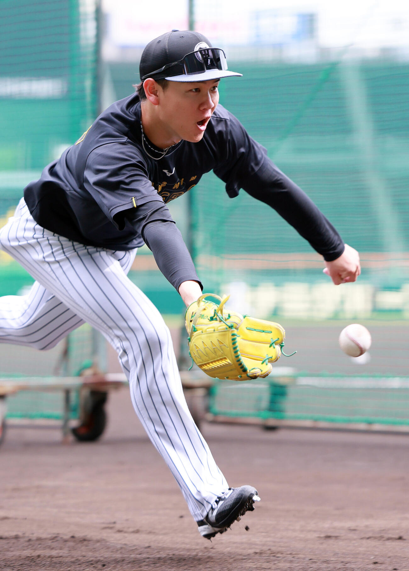 阪神対ヤクルト　試合前の練習に励む阪神及川雅貴（撮影・上山淳一）