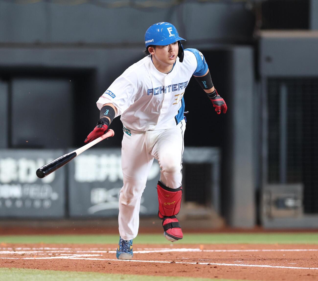 日本ハム対ロッテ　3回裏日本ハム無死、本塁打を放つ進藤勇也（撮影・黒川智章）