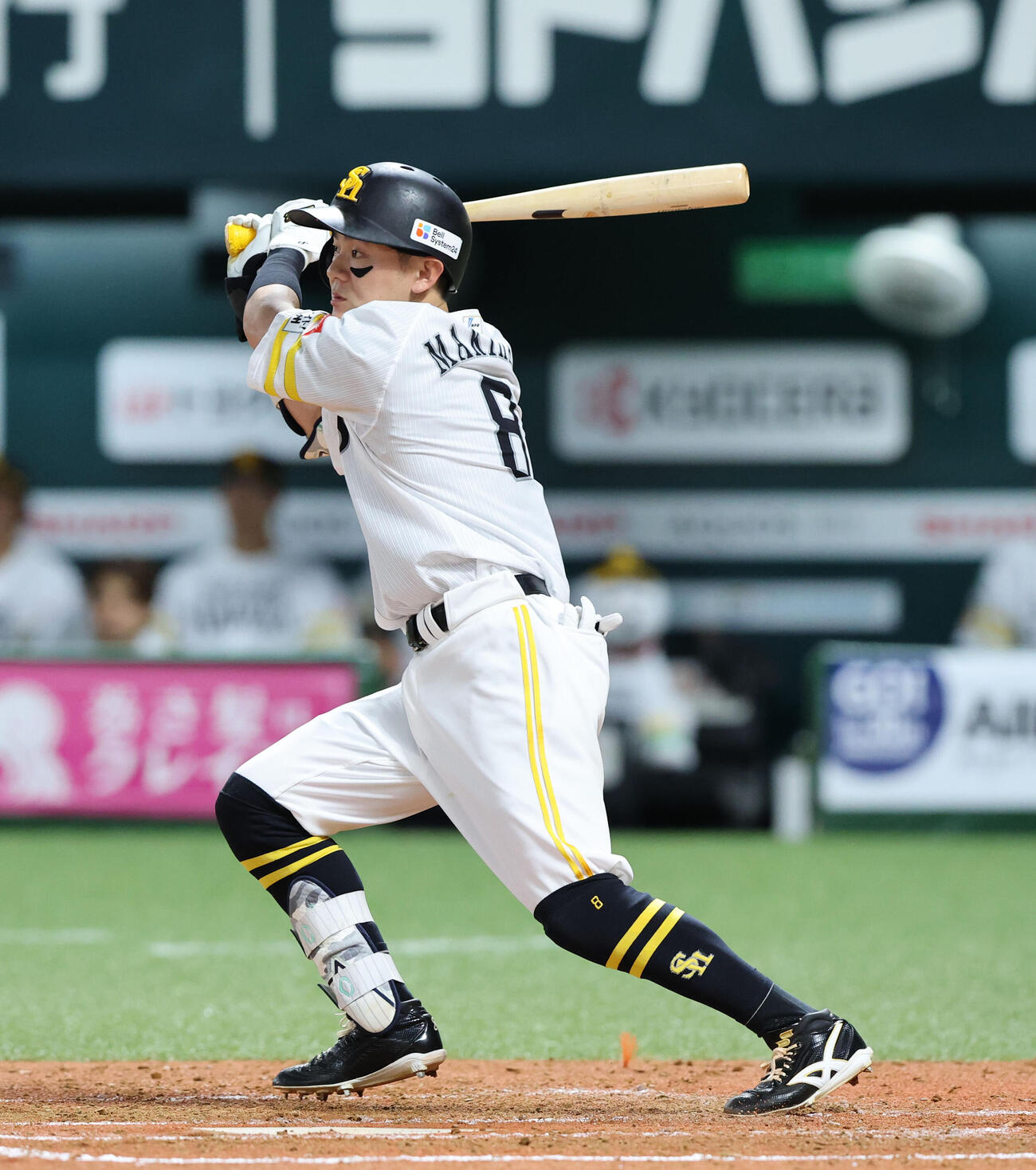 ソフトバンク対オリックス　2回裏ソフトバンク2死満塁、牧原大成は中前適時打を放つ（撮影・梅根麻紀）