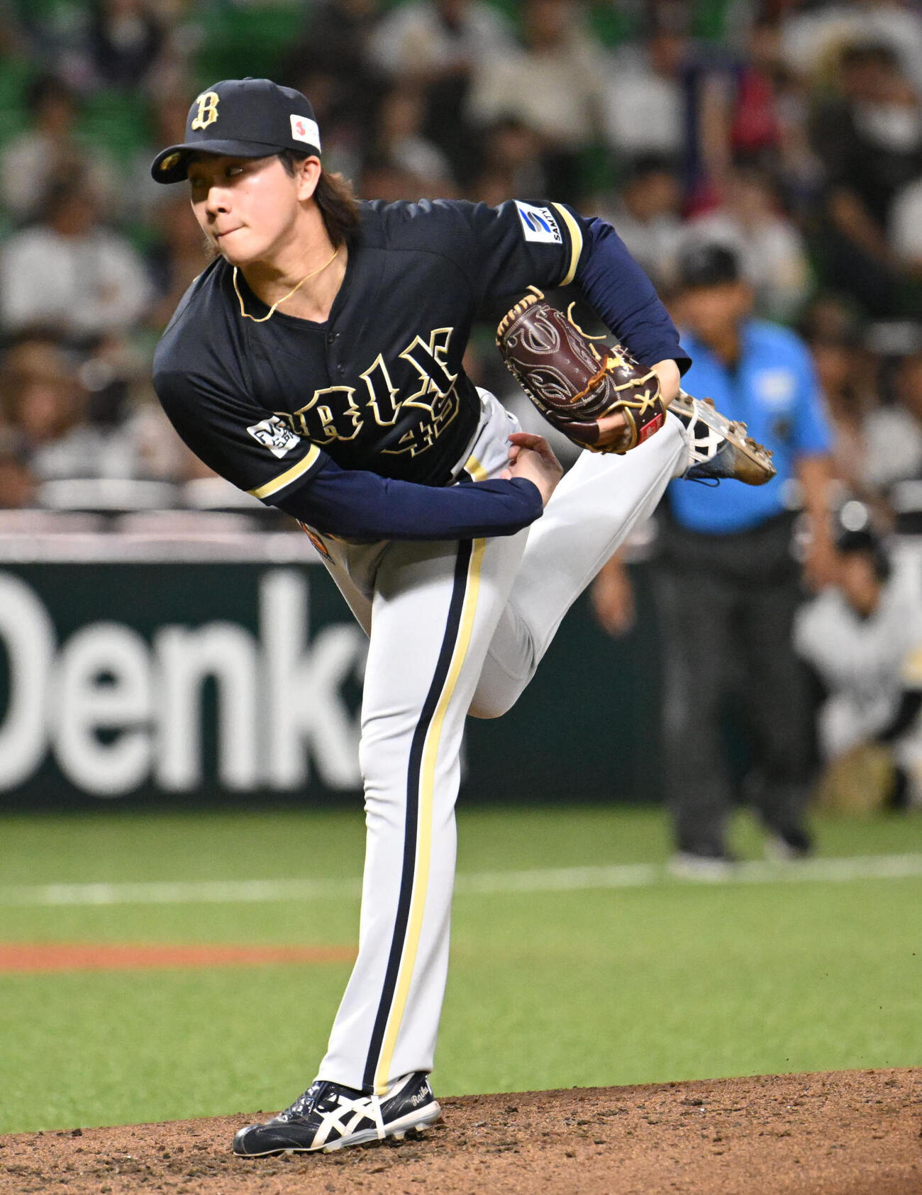 ソフトバンク対オリックス　オリックス2番手投手の片山楽生（撮影・林敢治）