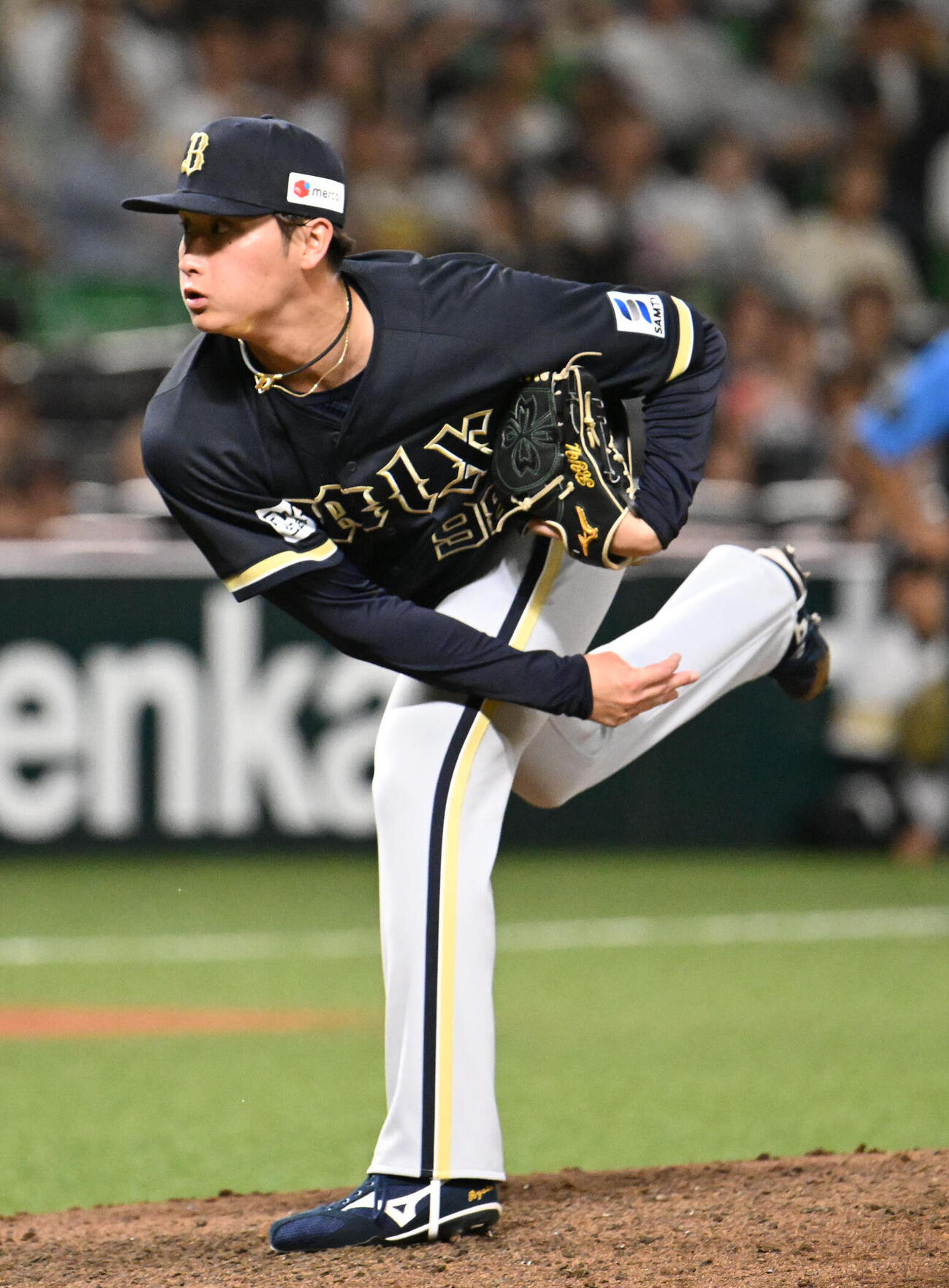 ソフトバンク対オリックス　オリックス5番手投手の権田琉成（撮影・林敢治）