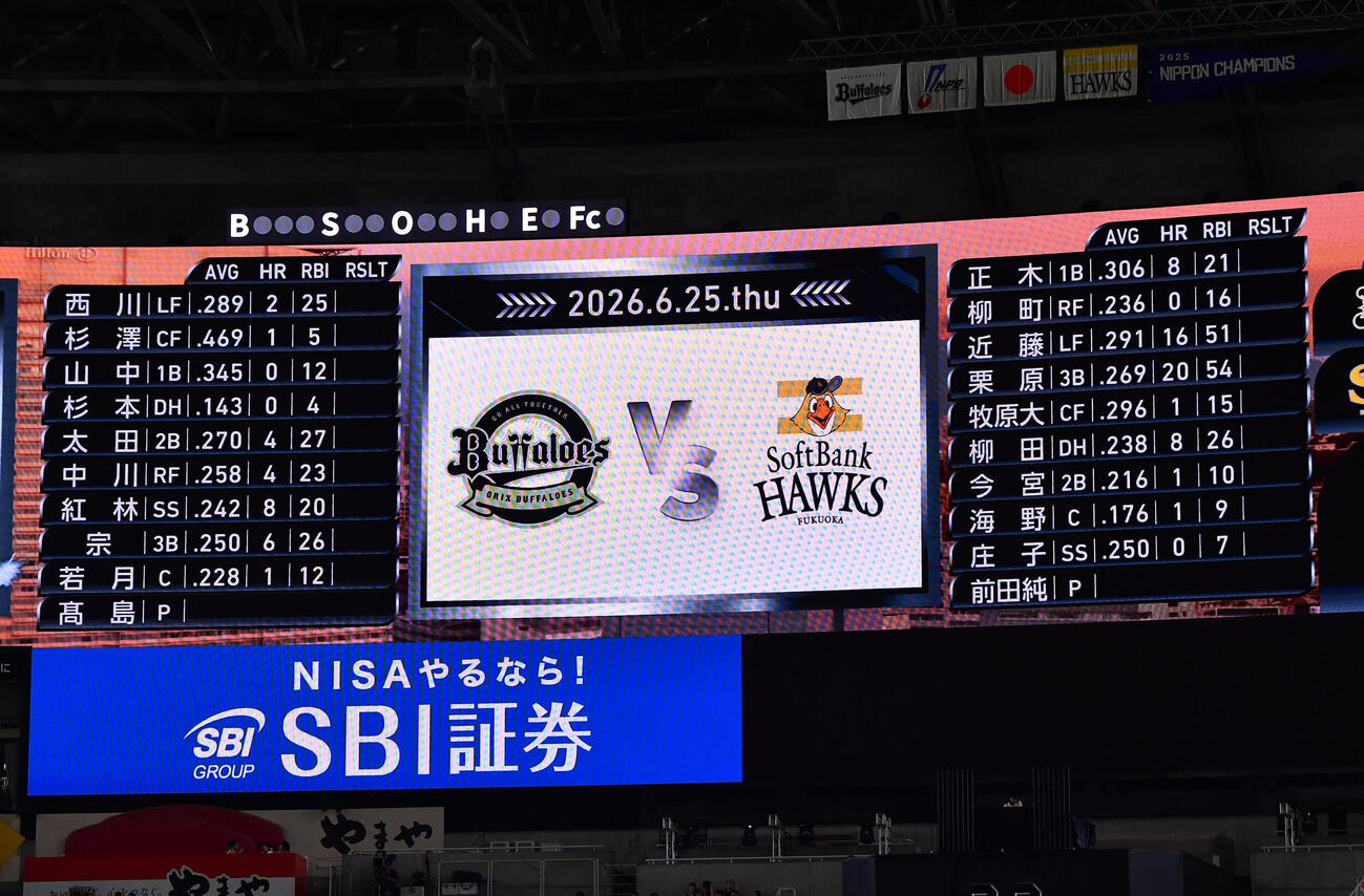 ソフトバンク対オリックス10回戦の先発メンバー（撮影・岩下翔太）