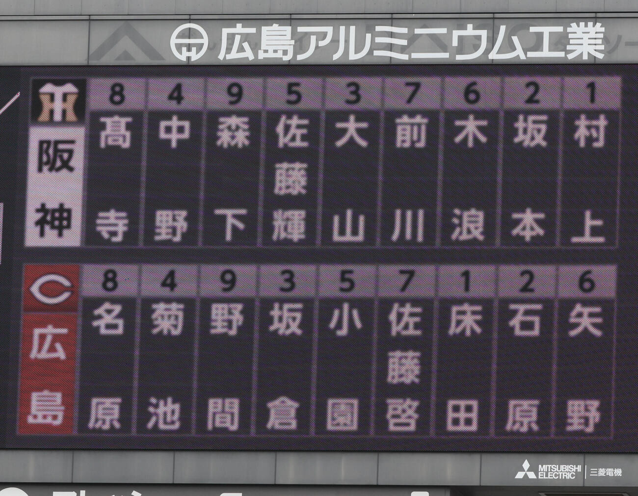 広島対阪神　両軍スタメン（撮影・加藤孝規）