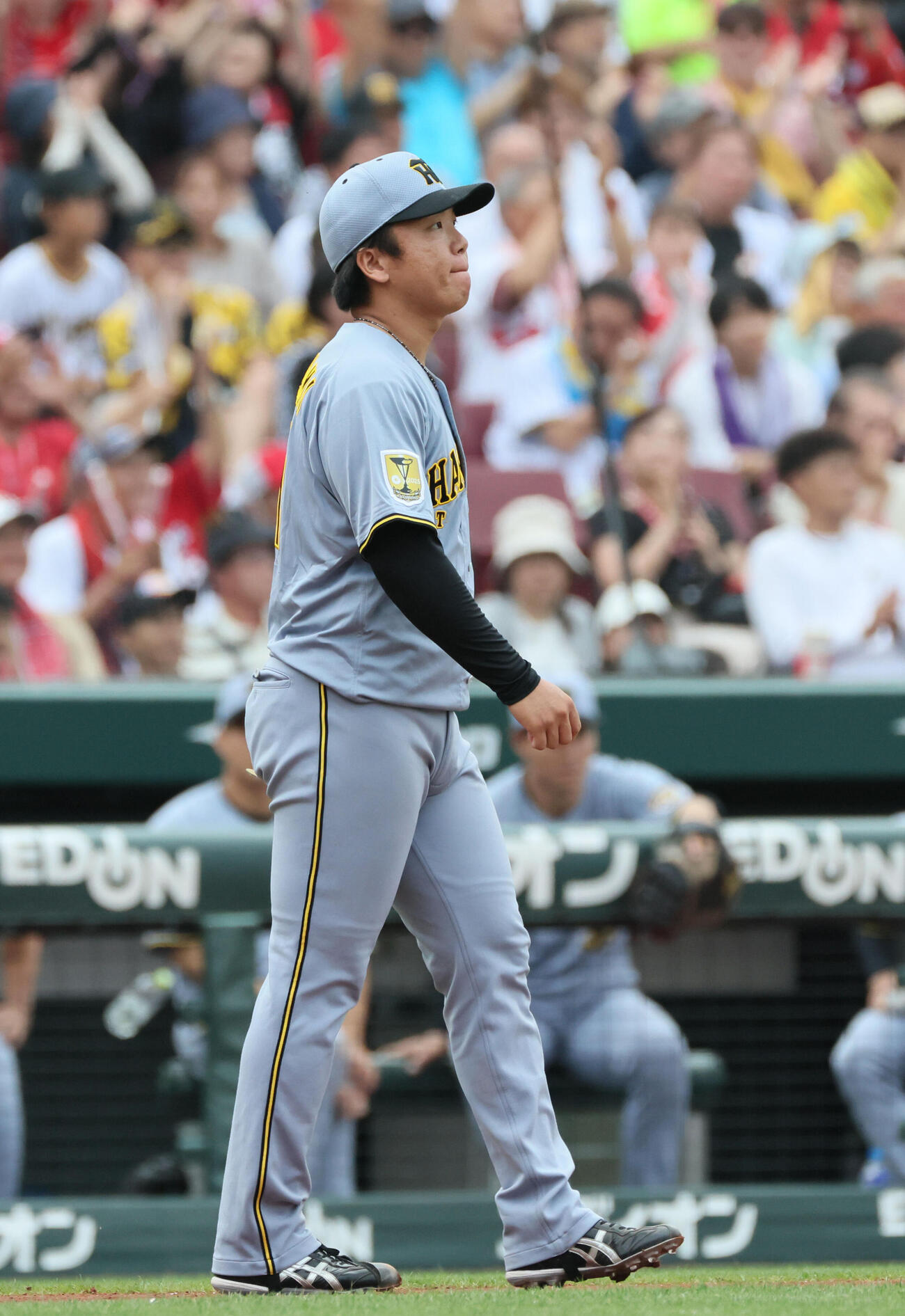 広島対阪神　8回裏広島1死一、三塁、坂倉将吾に勝ち越し打を浴びた村上頌樹（撮影・加藤孝規）