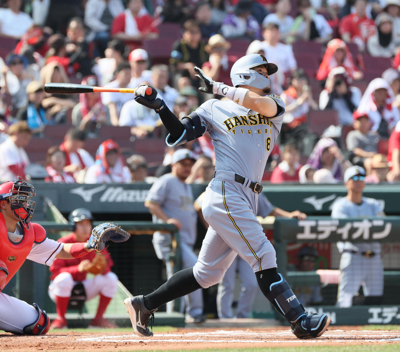 広島対阪神　6回表阪神無死、佐藤輝明は同点右越え本塁打を放つ（撮影・加藤孝規）