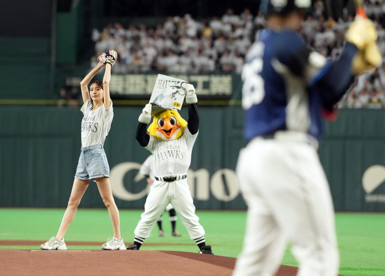 ソフトバンク対西武　始球式を務めた貴島明日香（撮影・たえ見朱実）