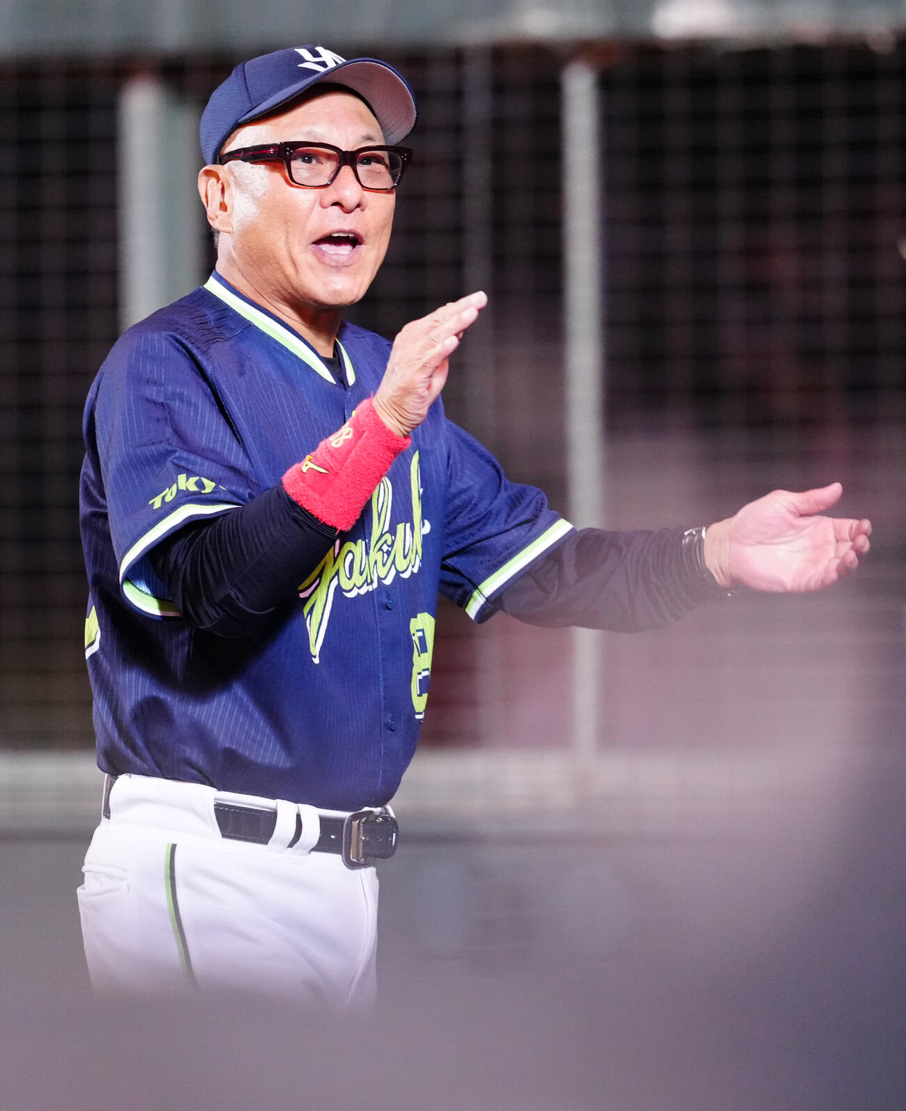 巨人対ヤクルト　8回表、リプレー検証でヤクルト岩田幸宏の生還が認められ、拍手する池山隆寛監督