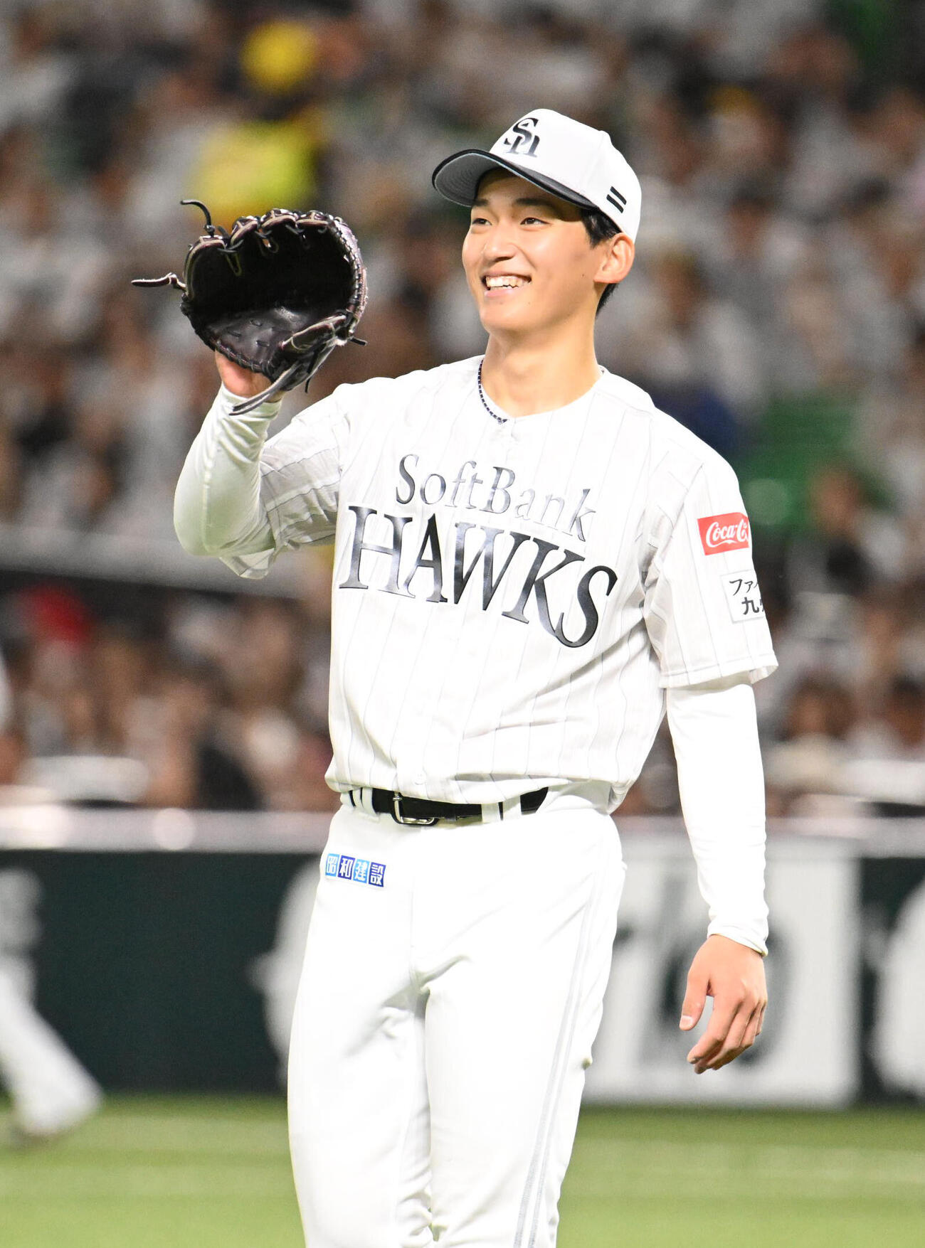 ソフトバンク対西武　笑顔を見せる前田悠伍（撮影・林敢治）