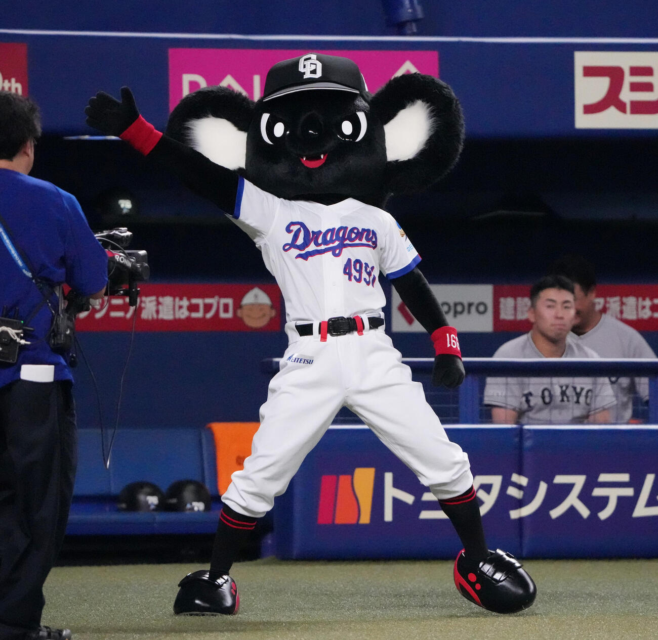 中日対巨人　試合前、初登場のブラックドアラ（撮影・森本幸一）
