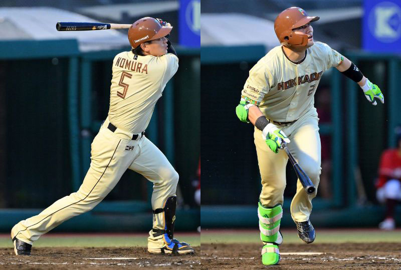 楽天対日本ハム　4回表、本塁打を放つ野村佑希と清宮幸太郎