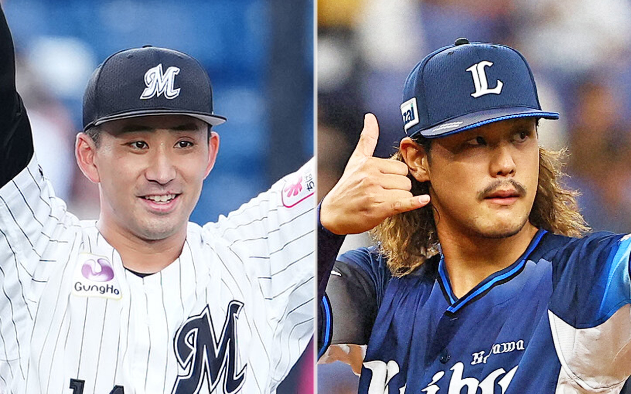ロッテ小島和哉（左）と西武高橋光成