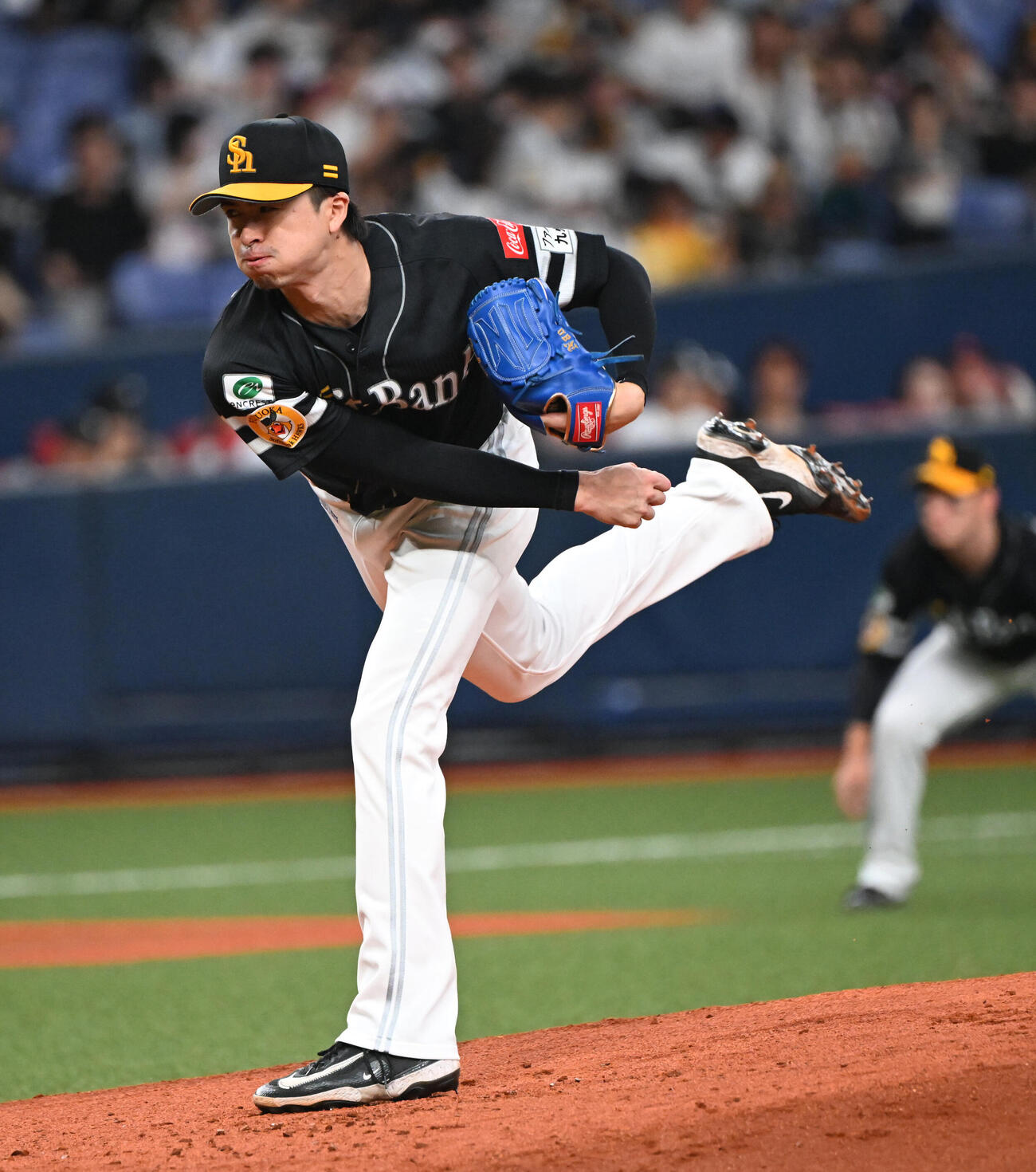 オリックス対ソフトバンク　ソフトバンク先発の上沢直之（撮影・和賀正仁）＝2026年7月7日、京セラ　