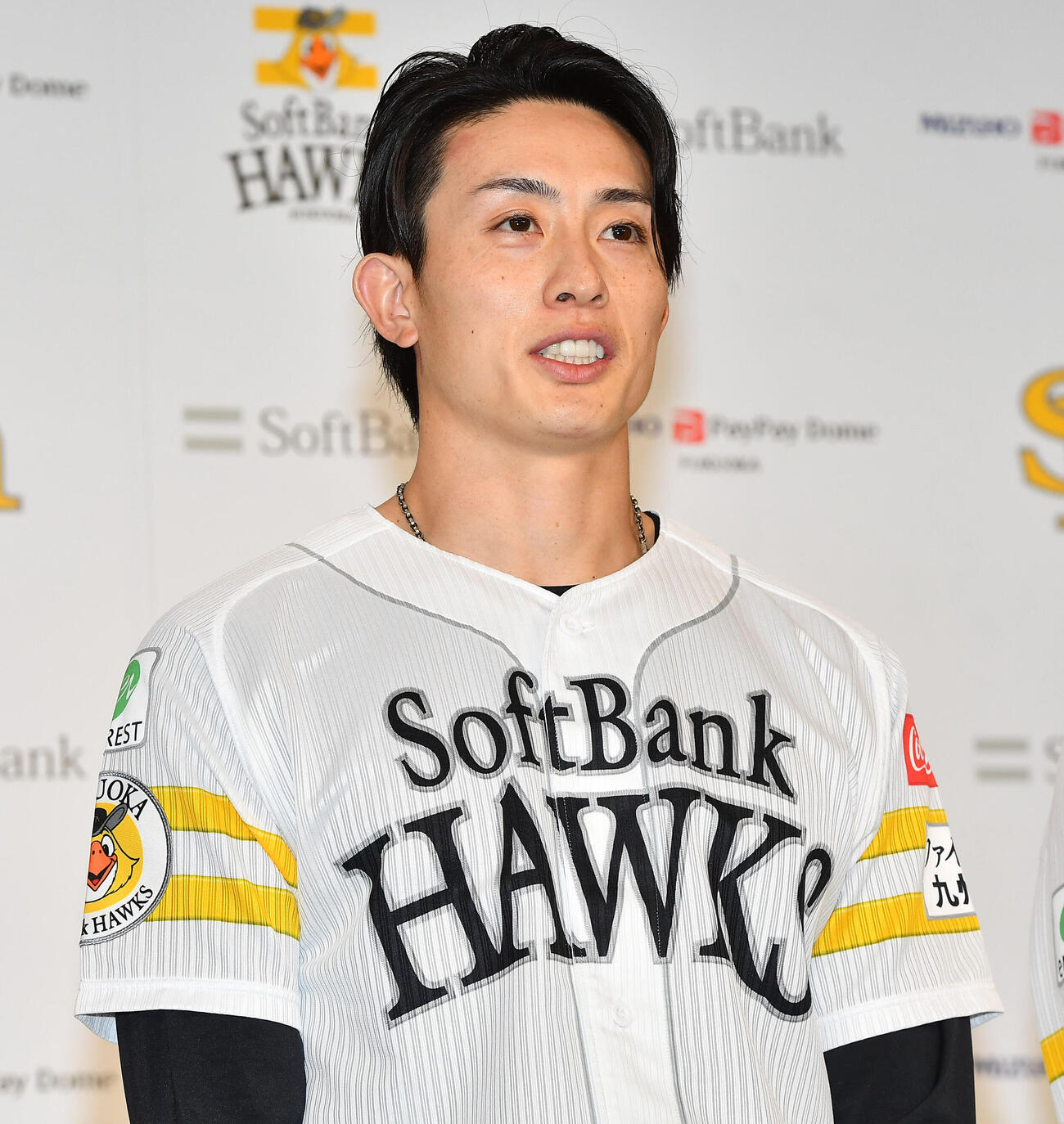 マイナビオールスターゲーム2026に選手間投票で選出され、会見を行うソフトバンク周東佑京（撮影・岩下翔太）