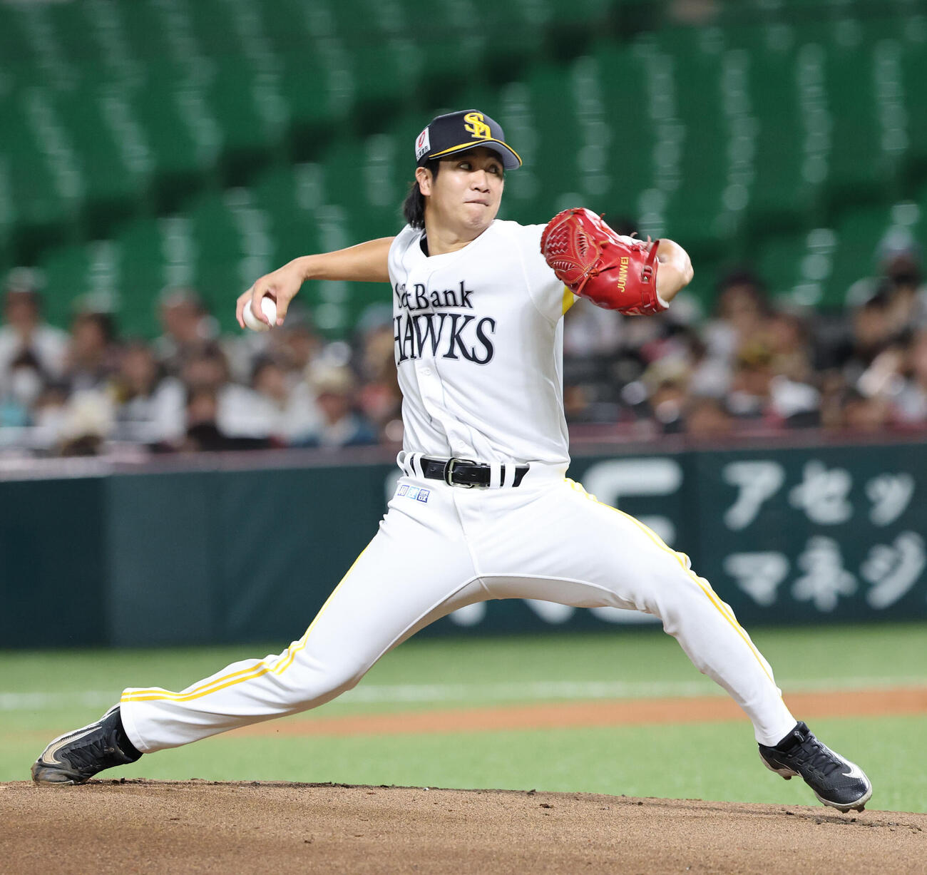 ソフトバンク対オリックス　ソフトバンク先発の張峻瑋（撮影・梅根麻紀）