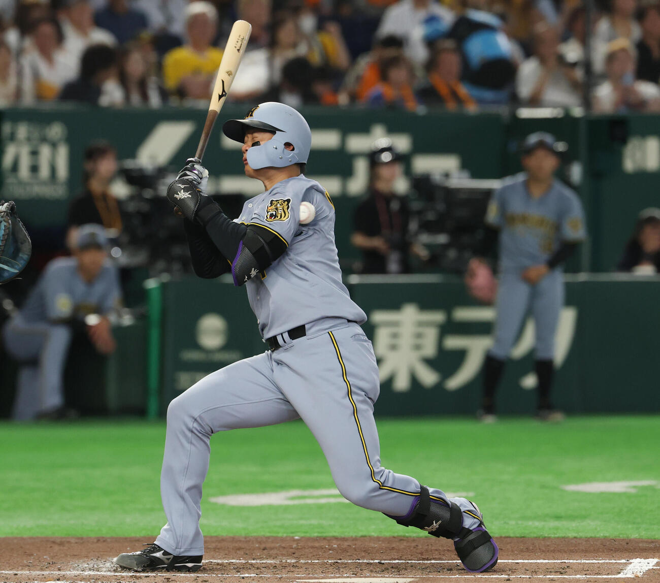 巨人対阪神　3回表阪神2死一塁、死球を受ける森下翔太（撮影・増田悦実）