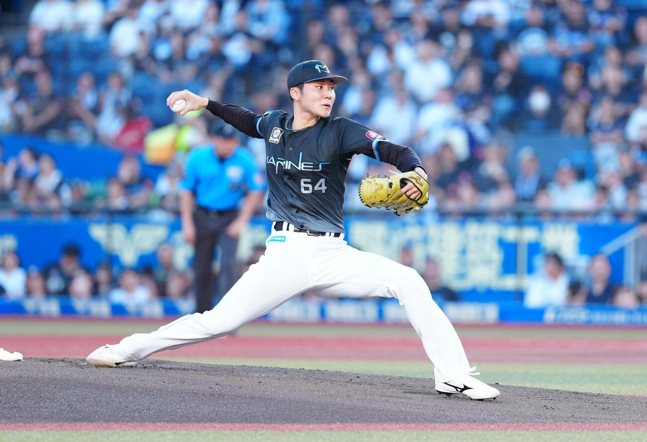 ロッテ対オリックス　先発し力投するロッテ広池康志郎（撮影・鈴木みどり）