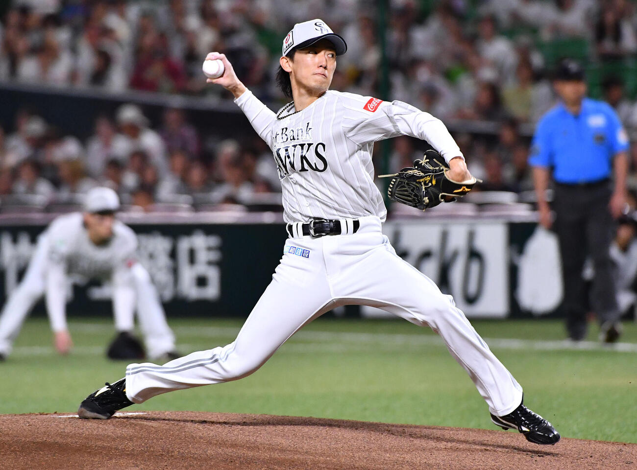 ソフトバンク対楽天　ソフトバンク先発の大津亮介（撮影・岩下翔太）