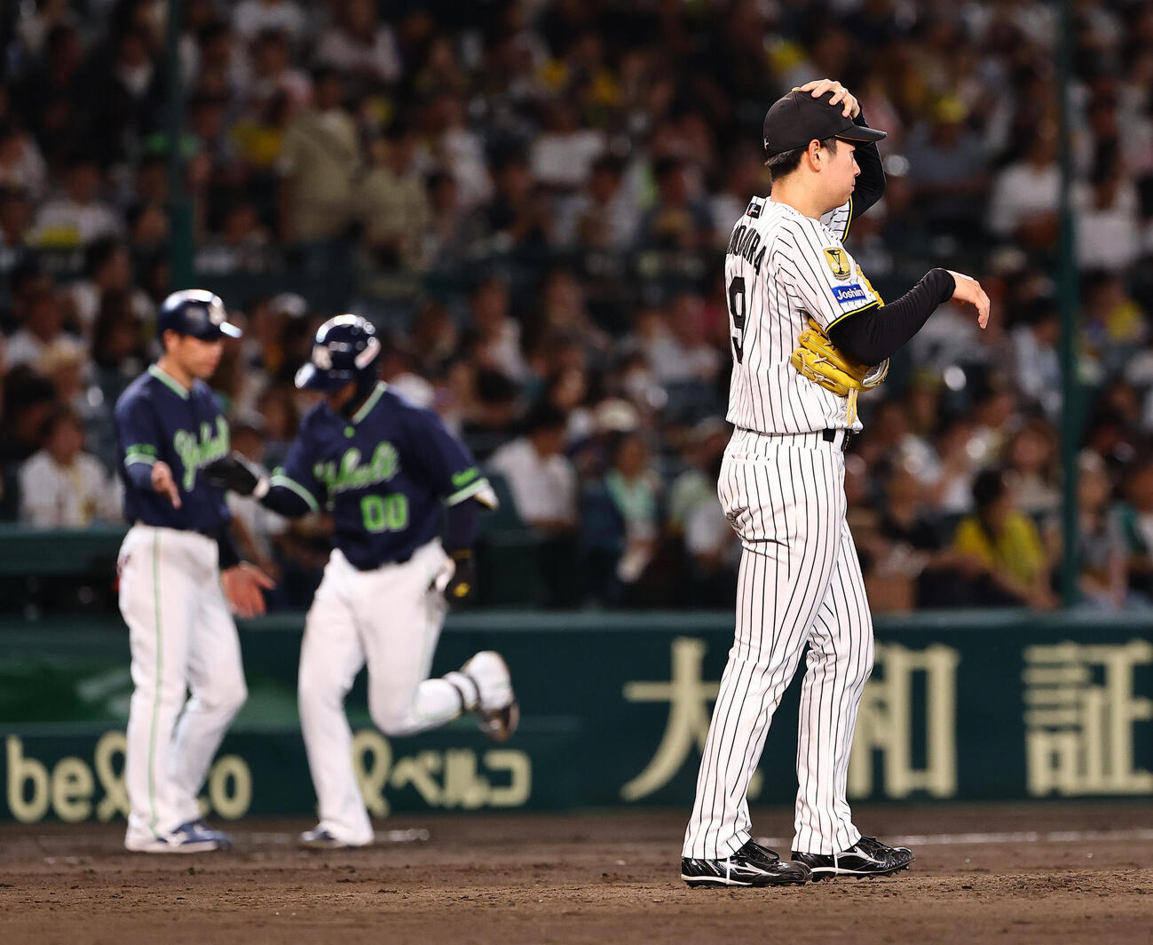 阪神対ヤクルト　6回表ヤクルト2死、下村海翔（右）は赤羽由紘に勝ち越しソロ本塁打を浴びる（撮影・上田博志）