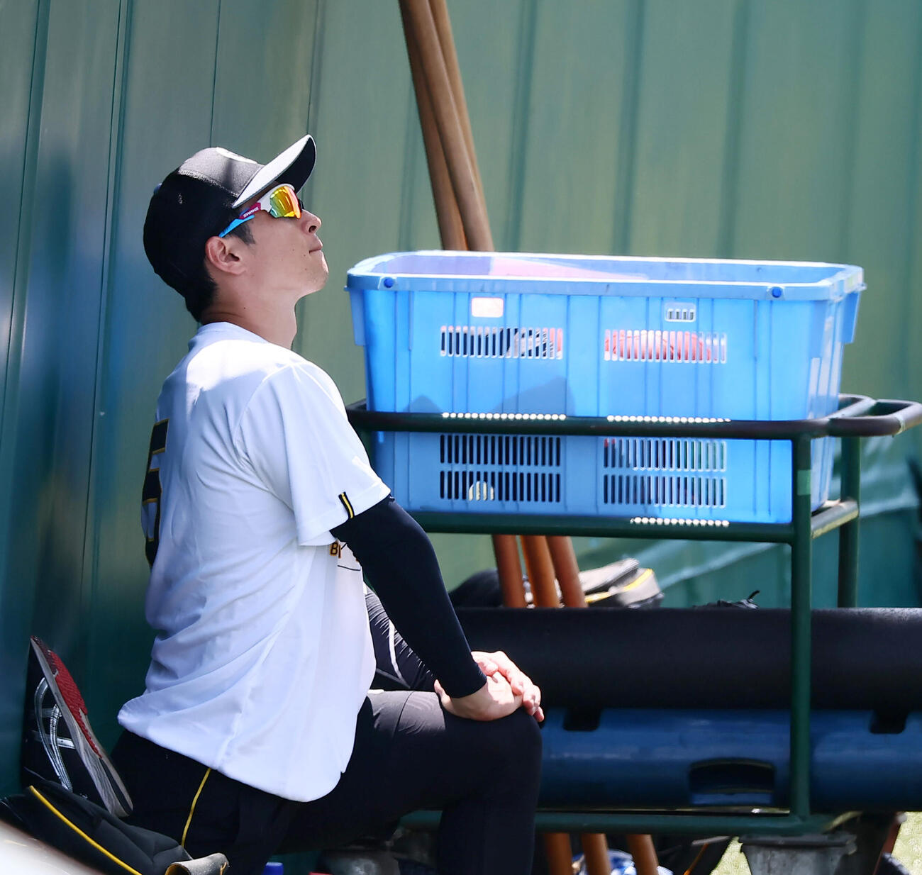 阪神対ヤクルト　外野でウオーミングアップする阪神近本光司（撮影・加藤哉）