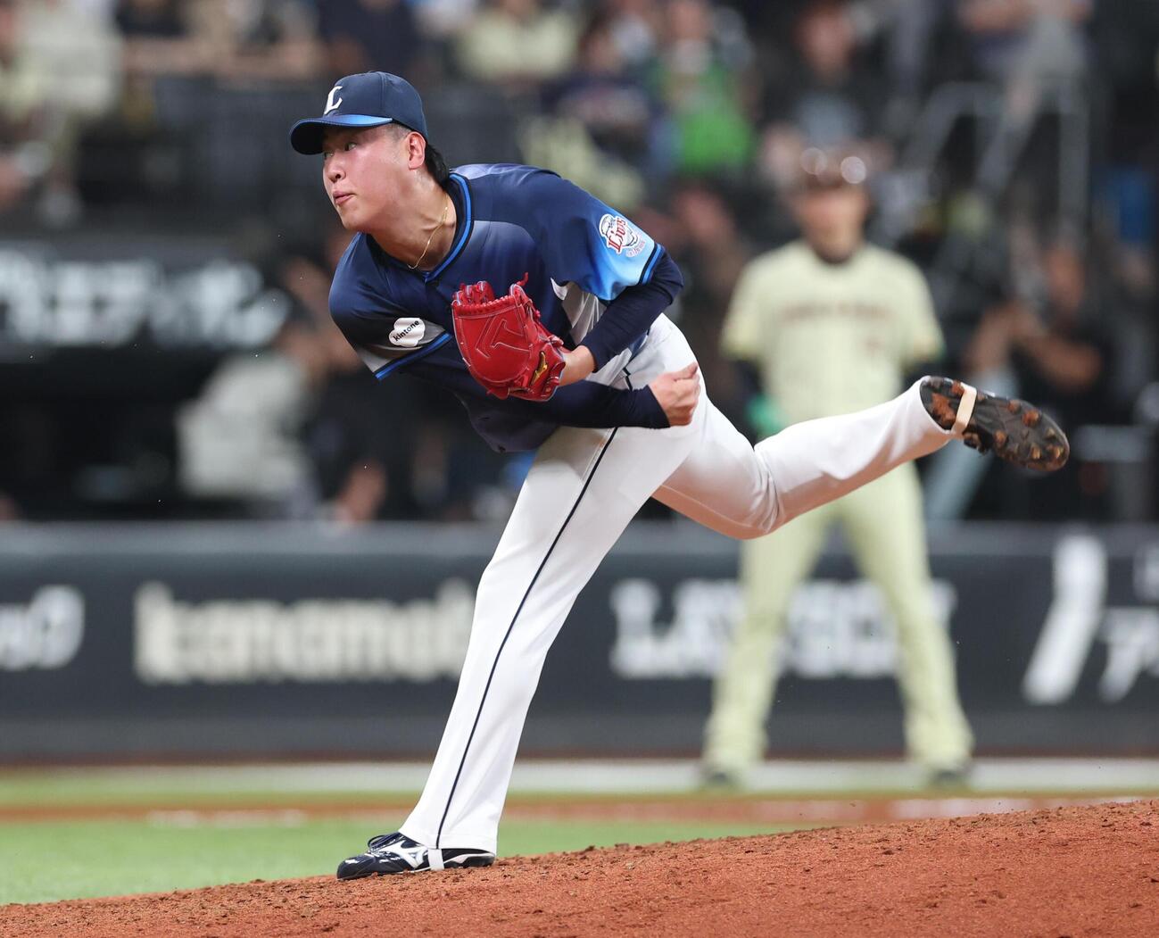 日本ハム対西武　6回途中から登板の上田大河（撮影・黒川智章）