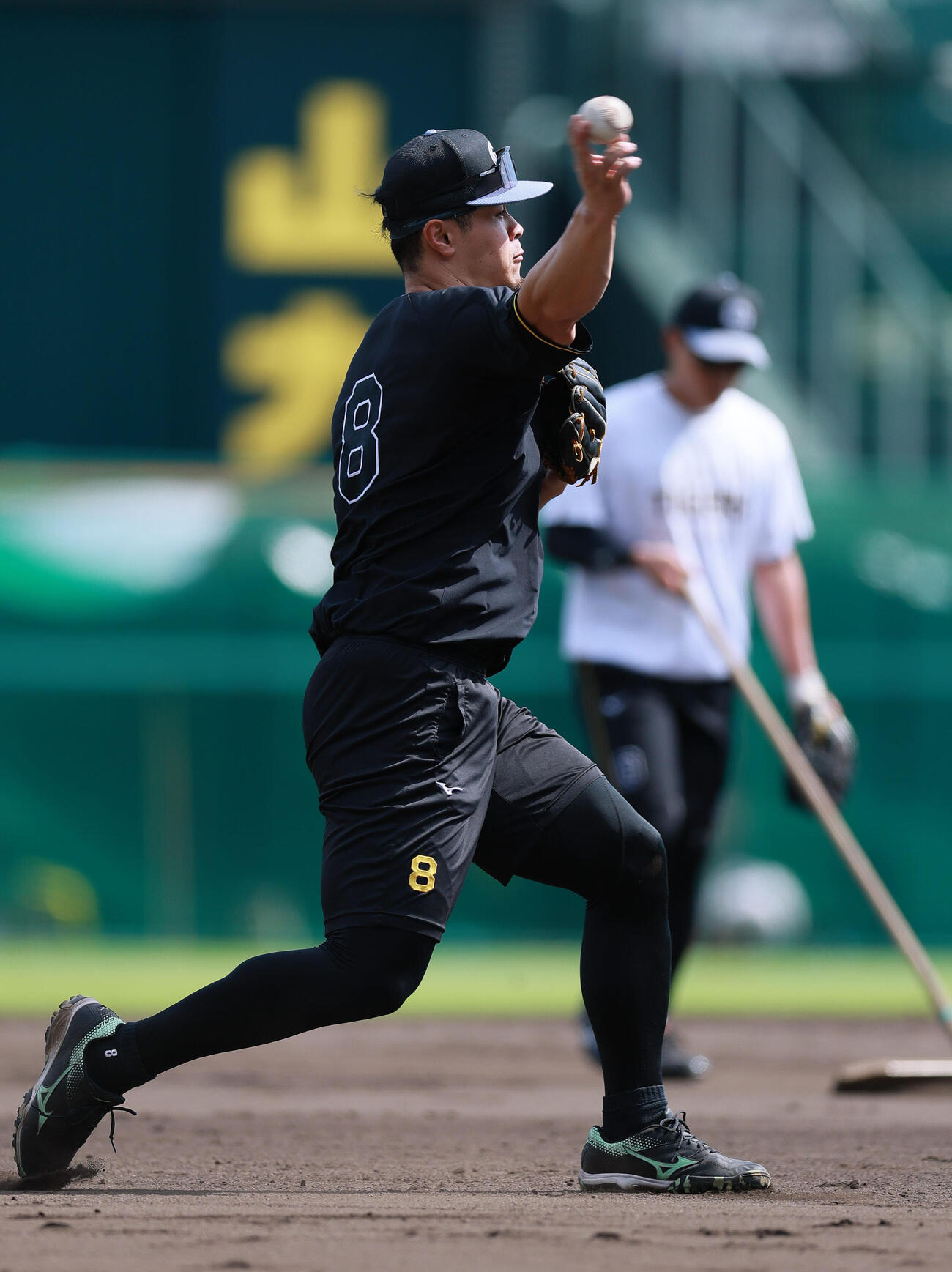 阪神対ヤクルト　試合前の練習でノックを受ける阪神佐藤輝明（撮影・上山淳一）