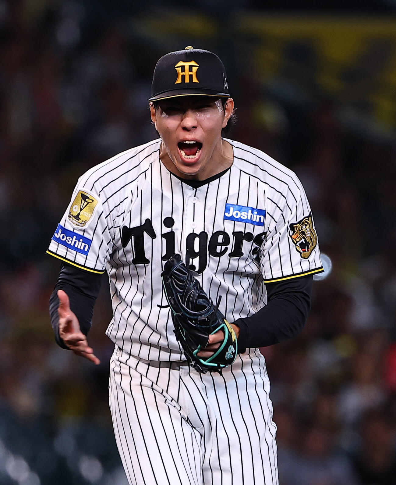 阪神対ヤクルト　8回表ヤクルト2死満塁、ドミンゴ・サンタナから三振を奪い雄たけびを上げる工藤泰成（撮影・上田博志）