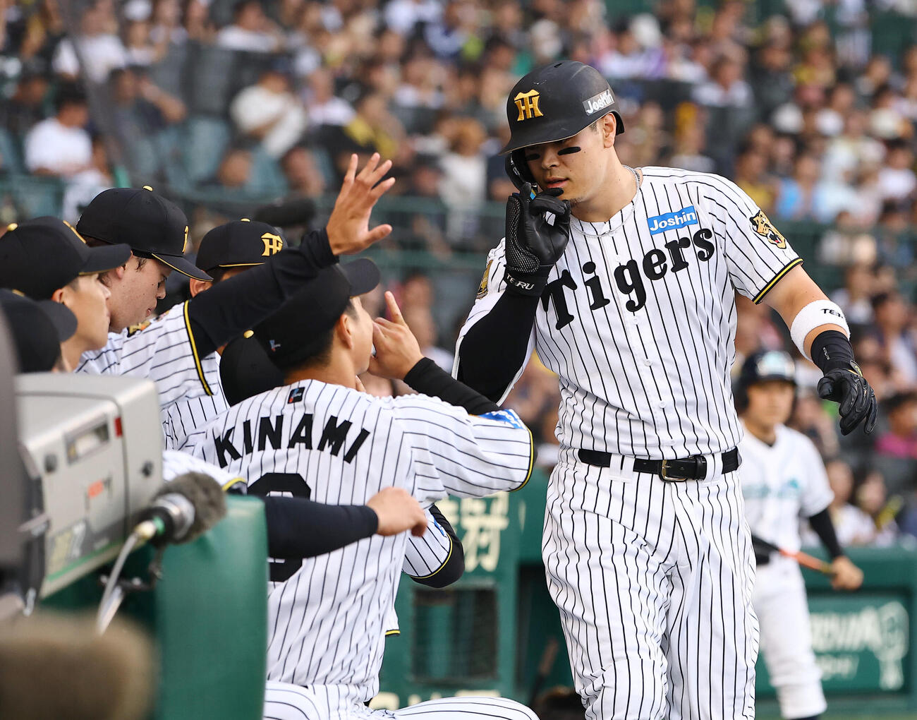 阪神対ヤクルト　2回裏阪神無死、佐藤輝明は先制ソロ本塁打を放つ（撮影・上田博志）