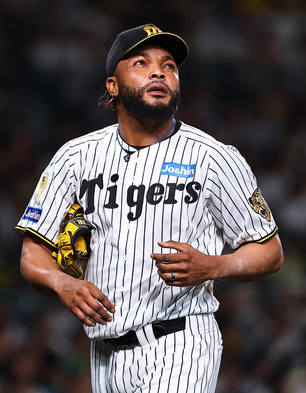 阪神対ヤクルト　8回同点に追いつかれたラファエル・ドリスは呆然とした表情でベンチに引き揚げる（撮影・上田博志）