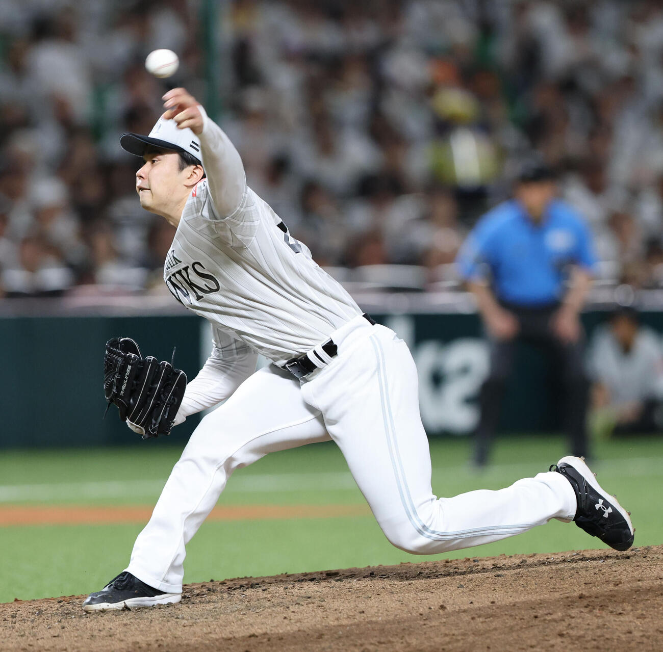ソフトバンク対楽天　先発のソフトバンク松本晴（撮影・梅根麻紀）
