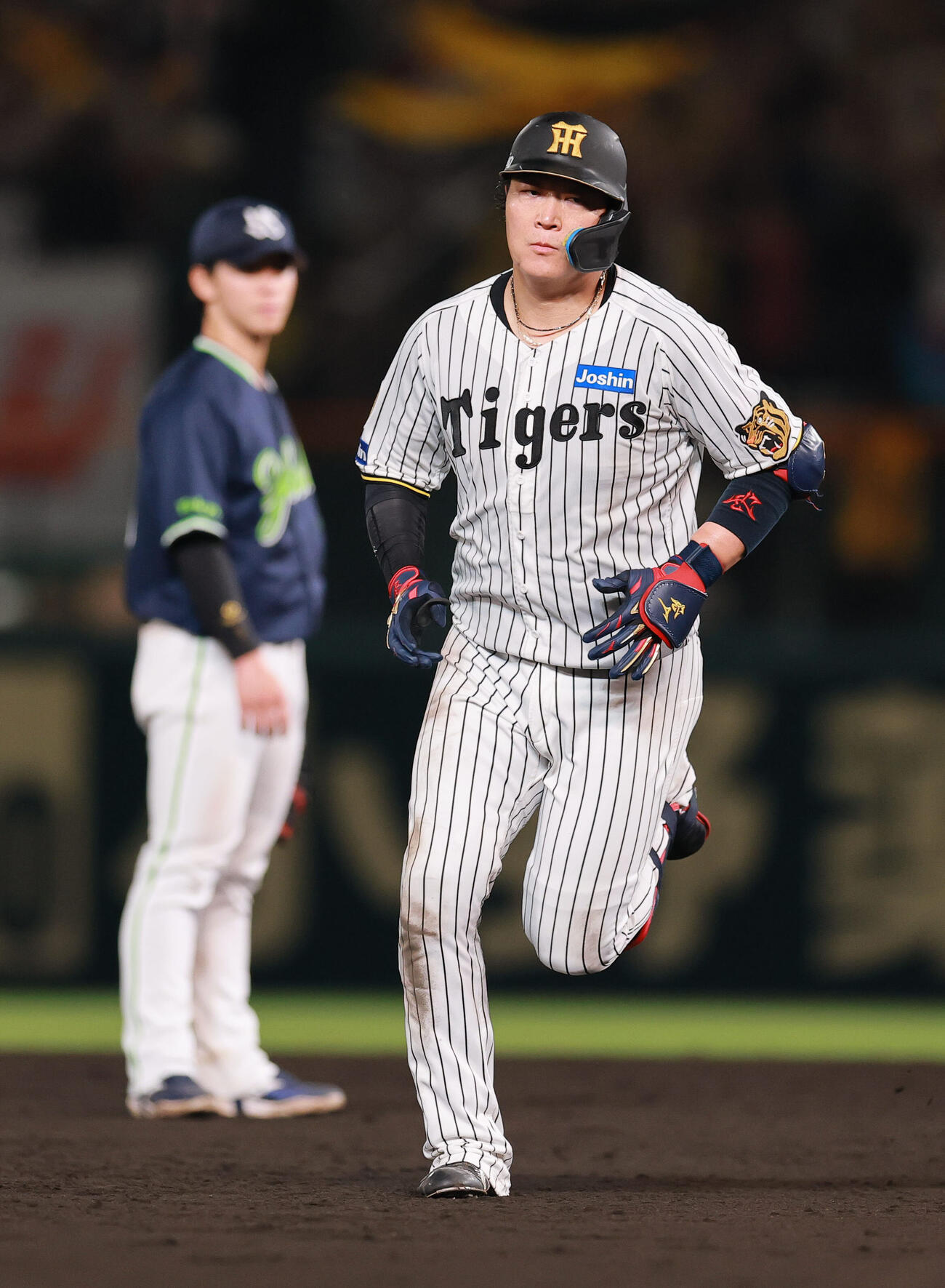 阪神対ヤクルト　7回裏阪神1死、大山悠輔は本塁打を放ちダイヤモンドを1周する（撮影・上山淳一）