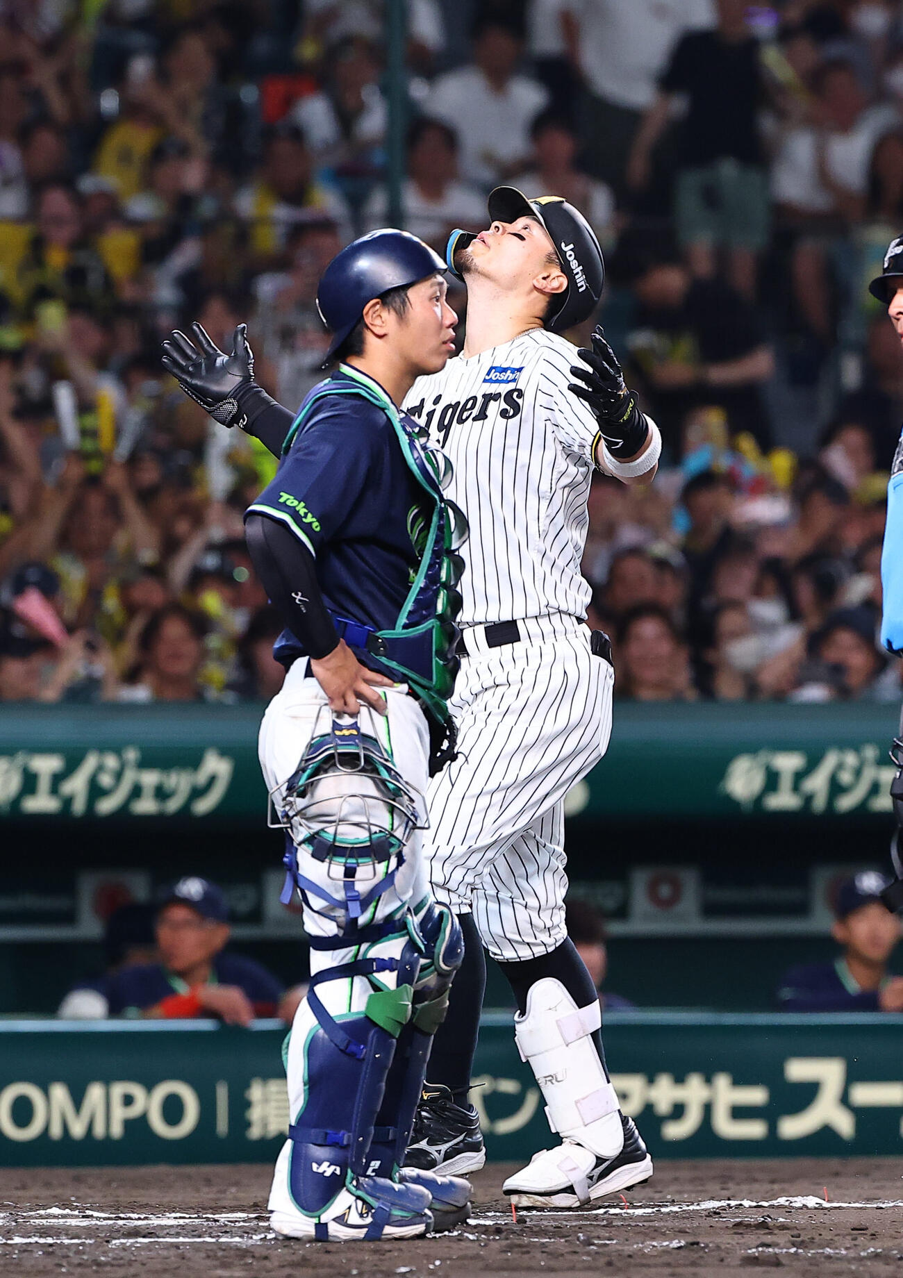 阪神対ヤクルト　7回裏阪神1死一塁、佐藤輝明は2点本塁打を放つ（撮影・上田博志）