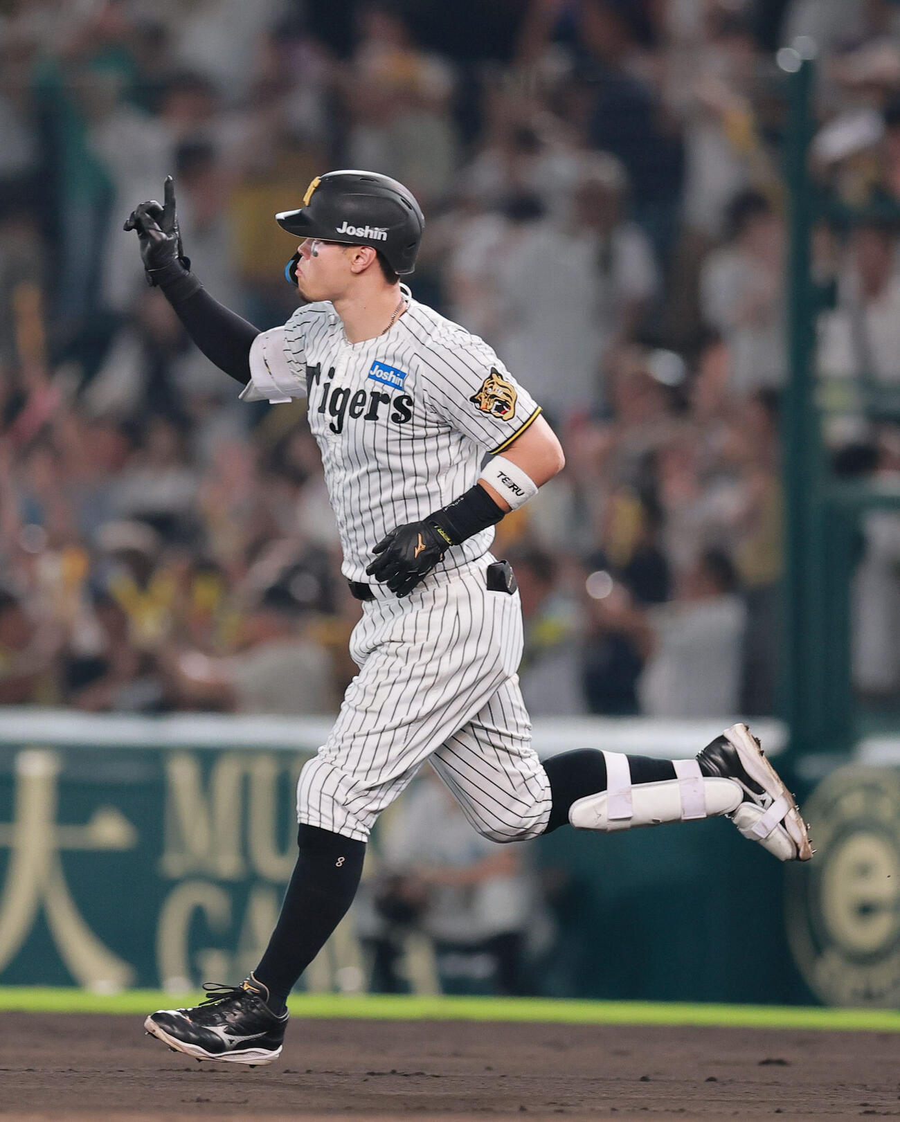 阪神対ヤクルト　7回裏阪神1死一塁、佐藤輝明は2点本塁打を放ちダイヤモンドを1周する撮影・上山淳一）