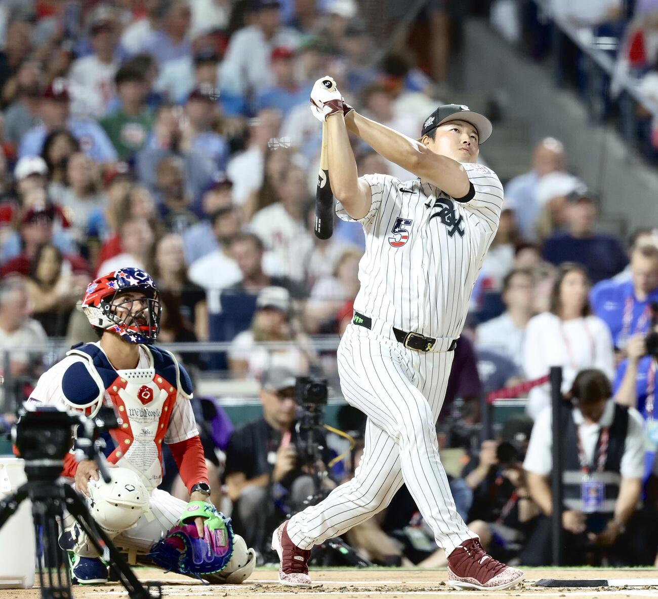 MLBホームランダービーの第1ラウンドに臨むホワイトソックス村上宗隆（撮影・河田真司）