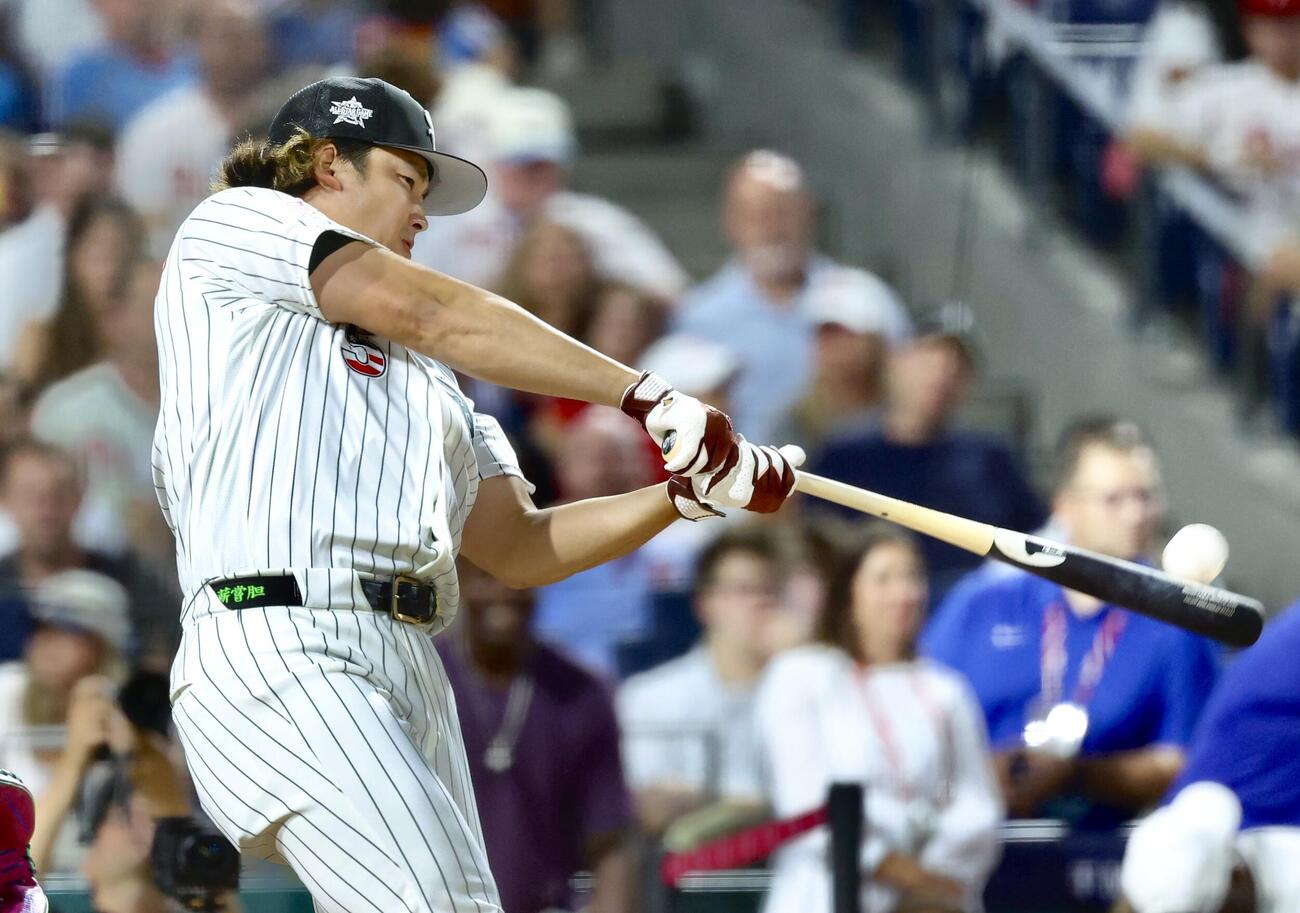 MLBホームランダービーの第1ラウンドに臨むホワイトソックス村上宗隆（撮影・河田真司）