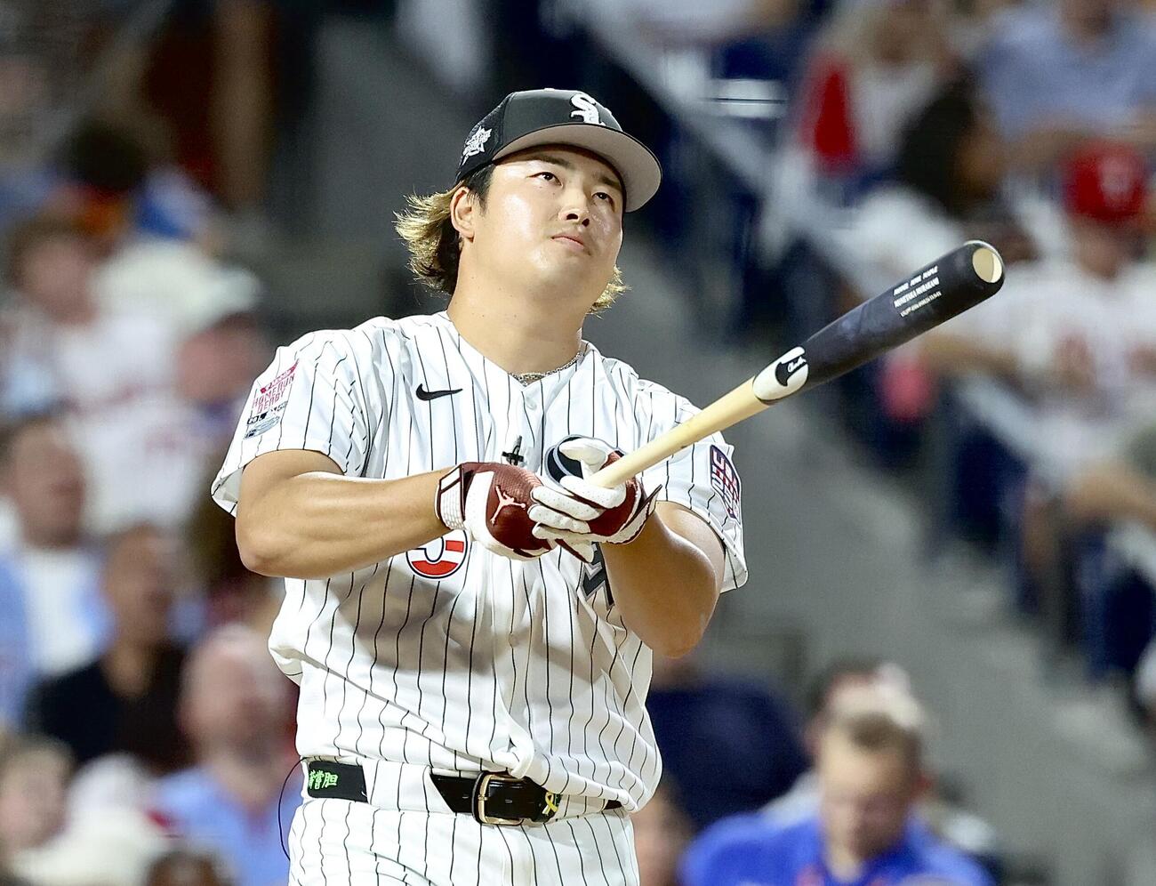 MLBホームランダービーの第1ラウンドに臨むホワイトソックス村上宗隆（撮影・河田真司）