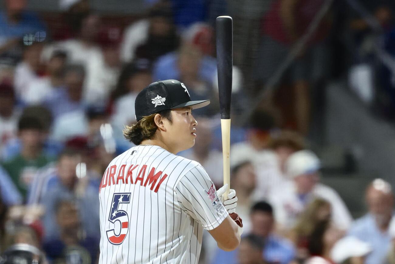 MLBホームランダービーの第1ラウンドに臨むホワイトソックス村上宗隆（撮影・河田真司）