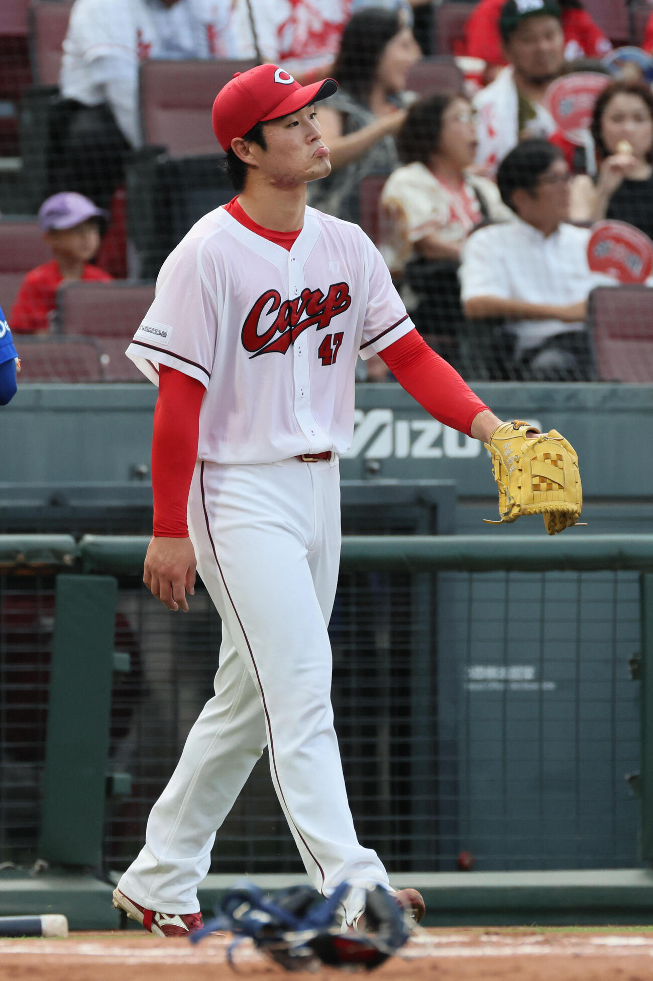 広島対DeNA 1回表DeNA2死一、二塁、筒香嘉智に先制右前適時打を浴びた斉藤優汰（撮影・加藤孝規）