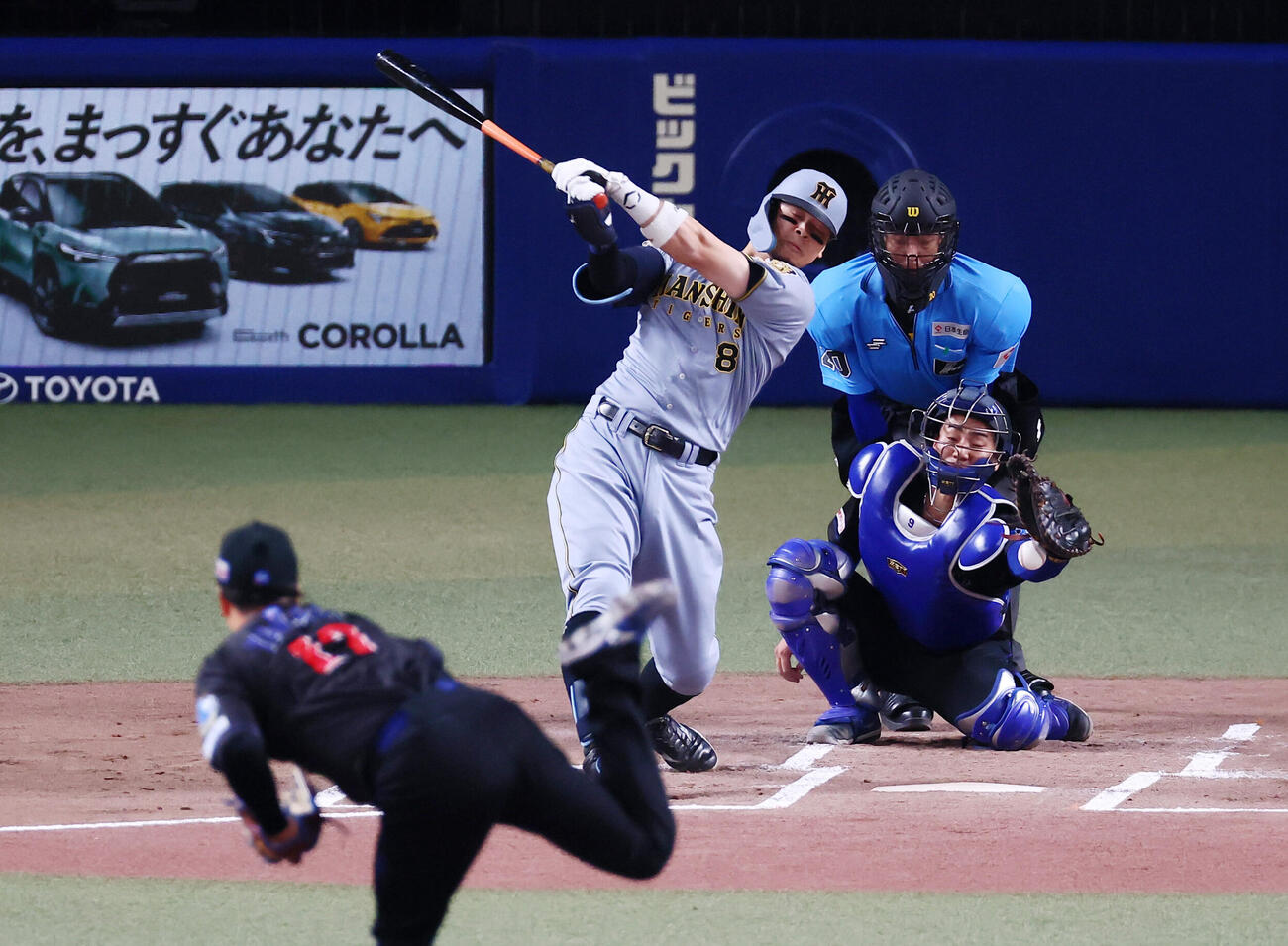 中日対阪神　1回表阪神2死二塁、佐藤輝明は三振に倒れる。投手柳裕也（撮影・加藤哉）
