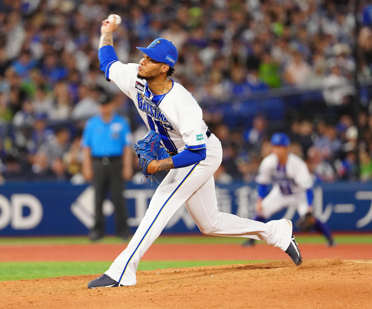 DeNA対ヤクルト　8回表から3番手で登板したDeNAハンセル・マルセリーノ（撮影・鈴木みどり）